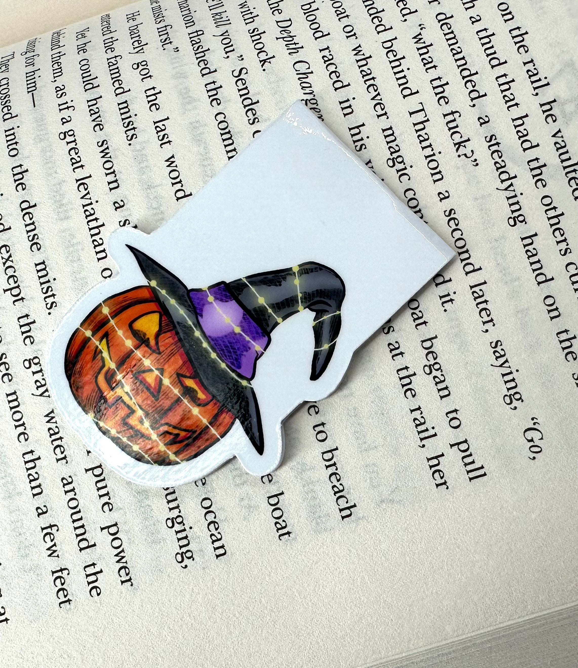 Halloween Pumpkin in Witches Hat Magnetic Bookmark Barb Wire Designs