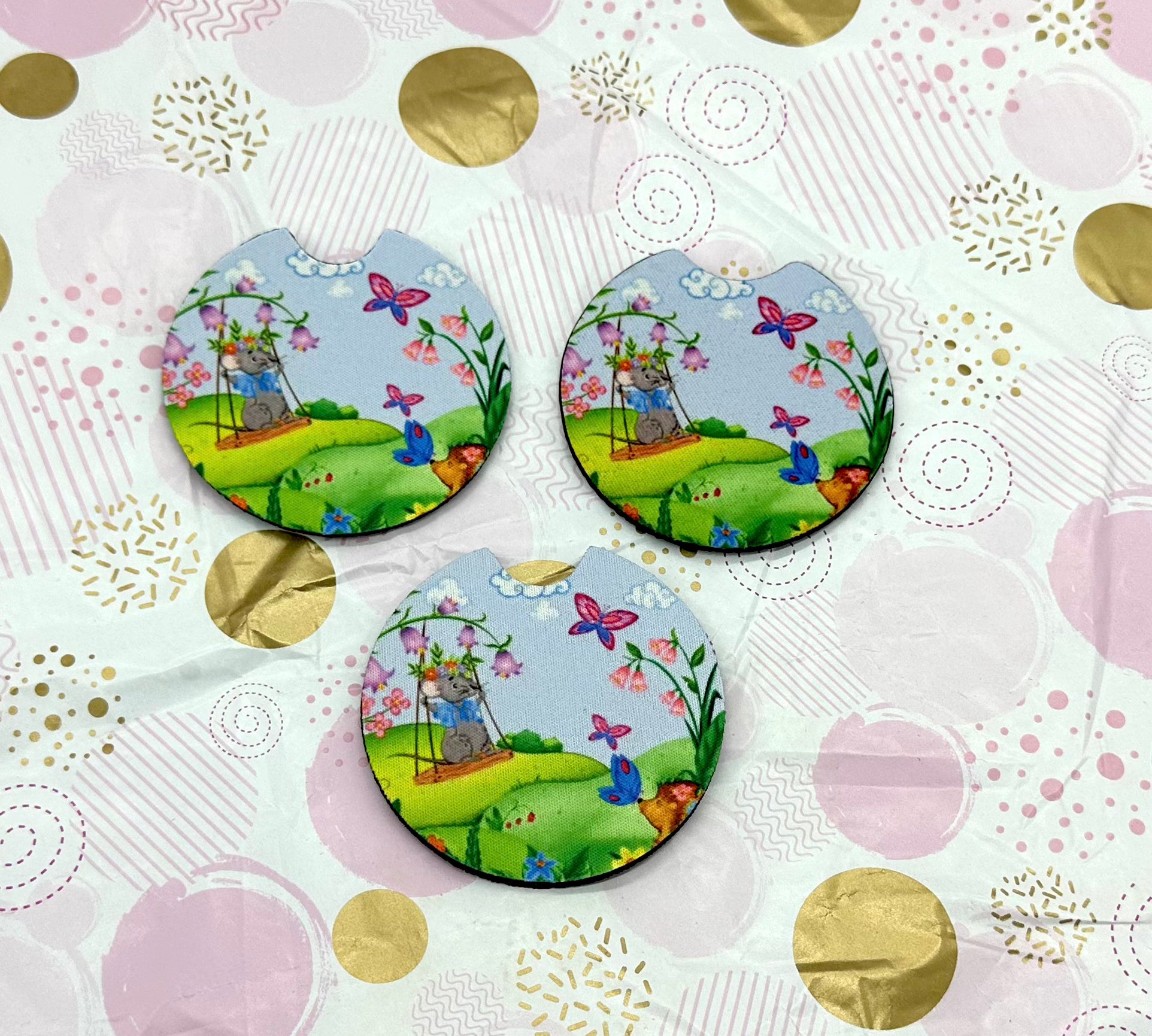 Cute Kawaii Porcupine Car Coaster Set Barb Wire Designs