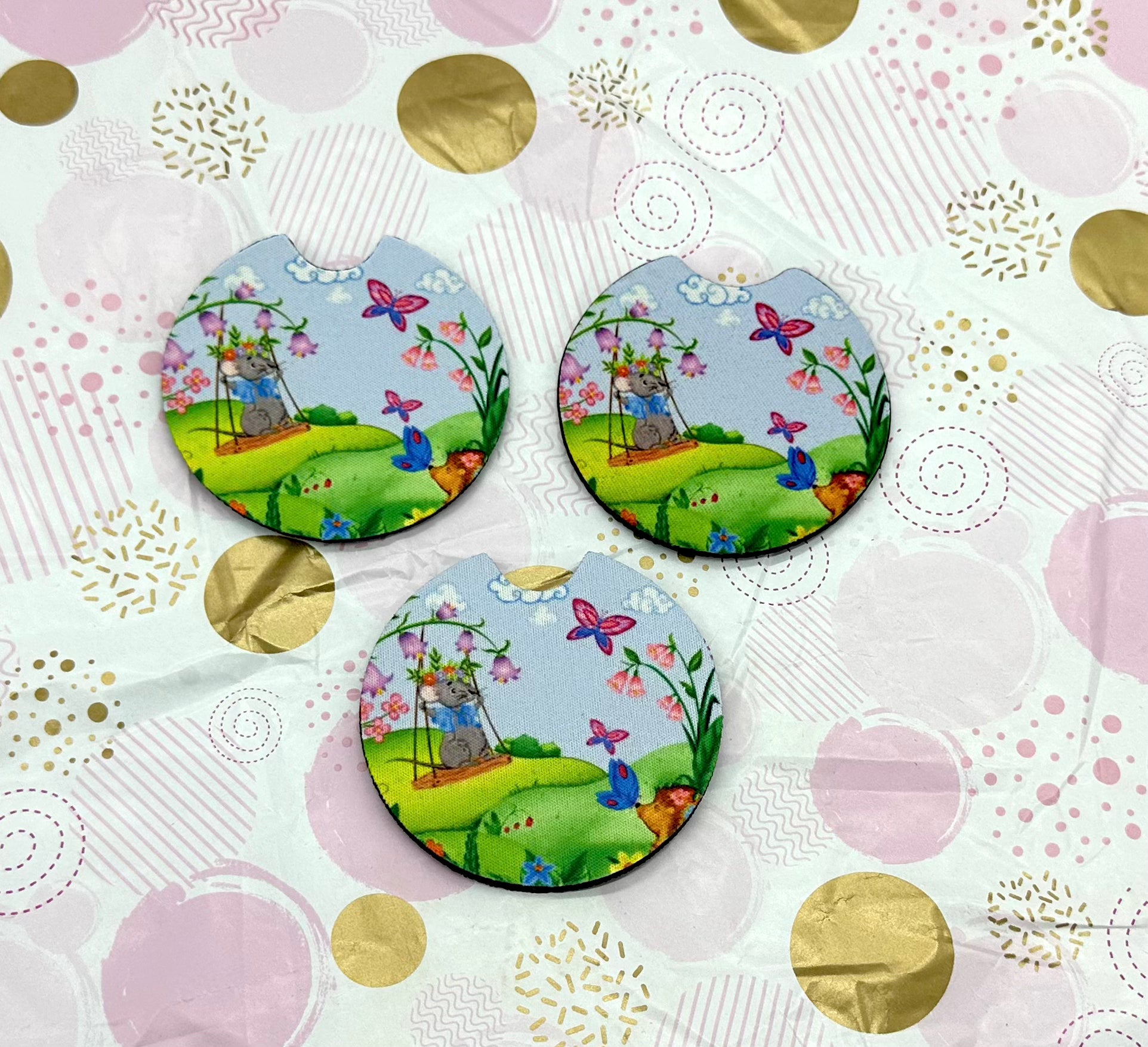 Cute Kawaii Porcupine Car Coaster Set Barb Wire Designs