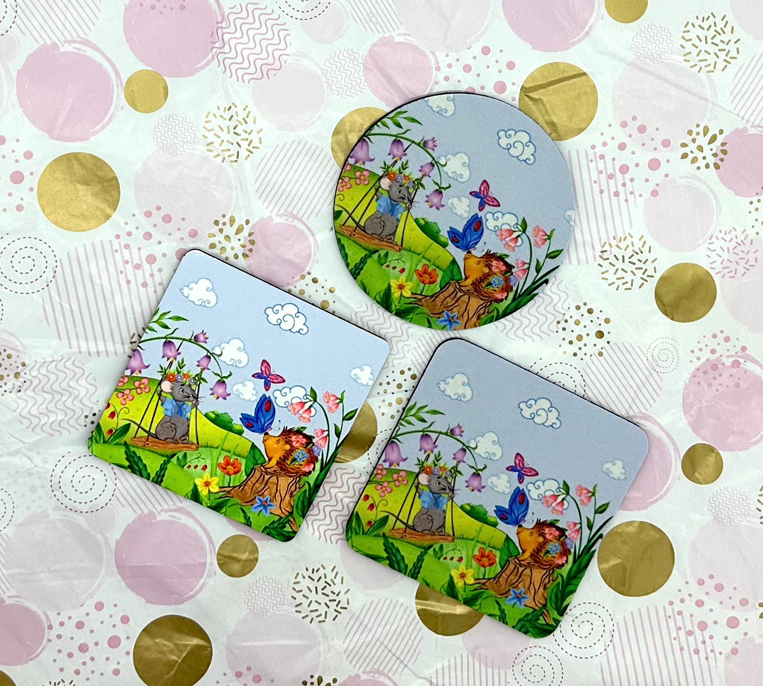 Porcu-Fine Mug Coasters Neoprene Barb Wire Designs