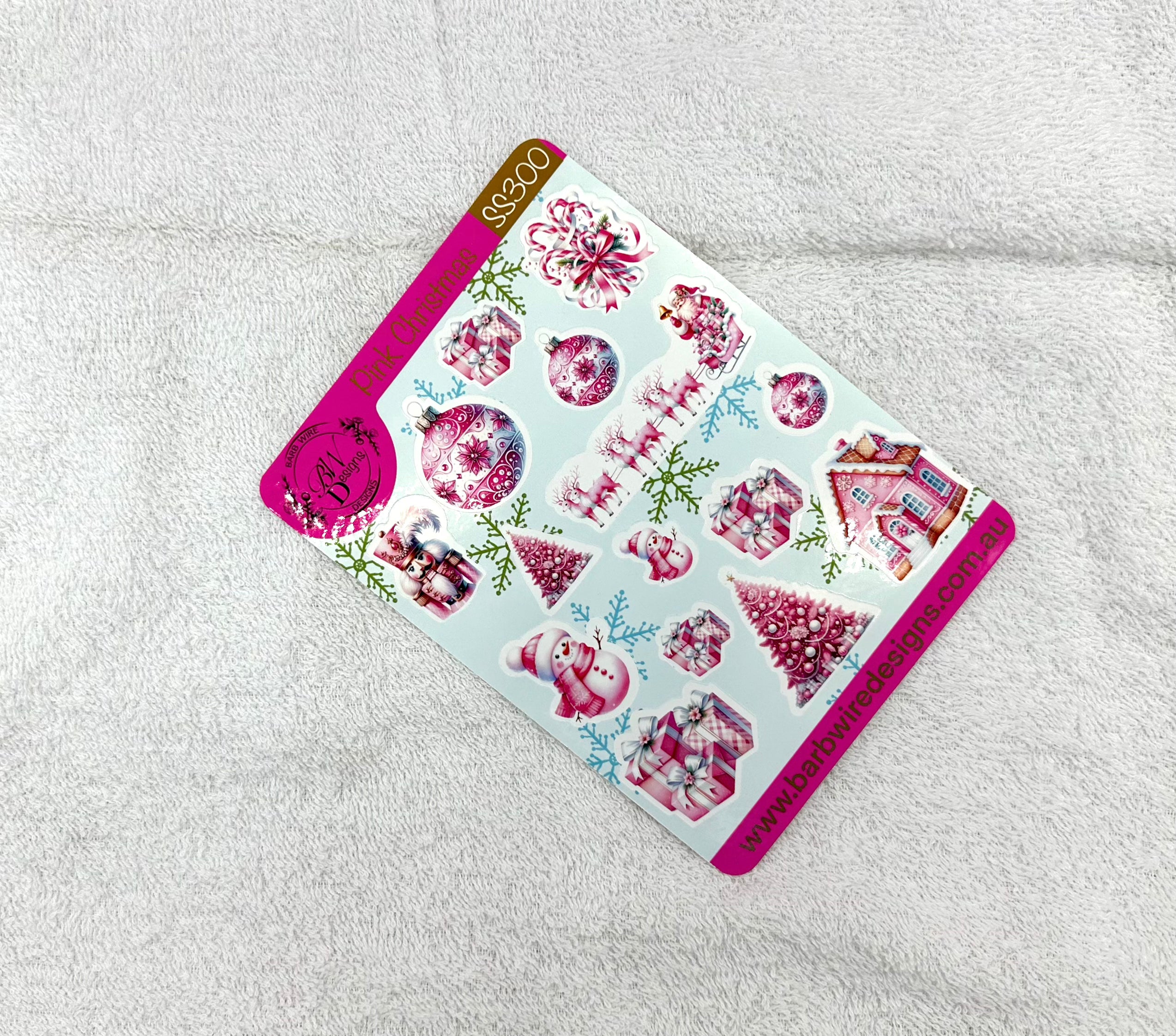 Pink Christmas Sticker Sheet Barb Wire Designs