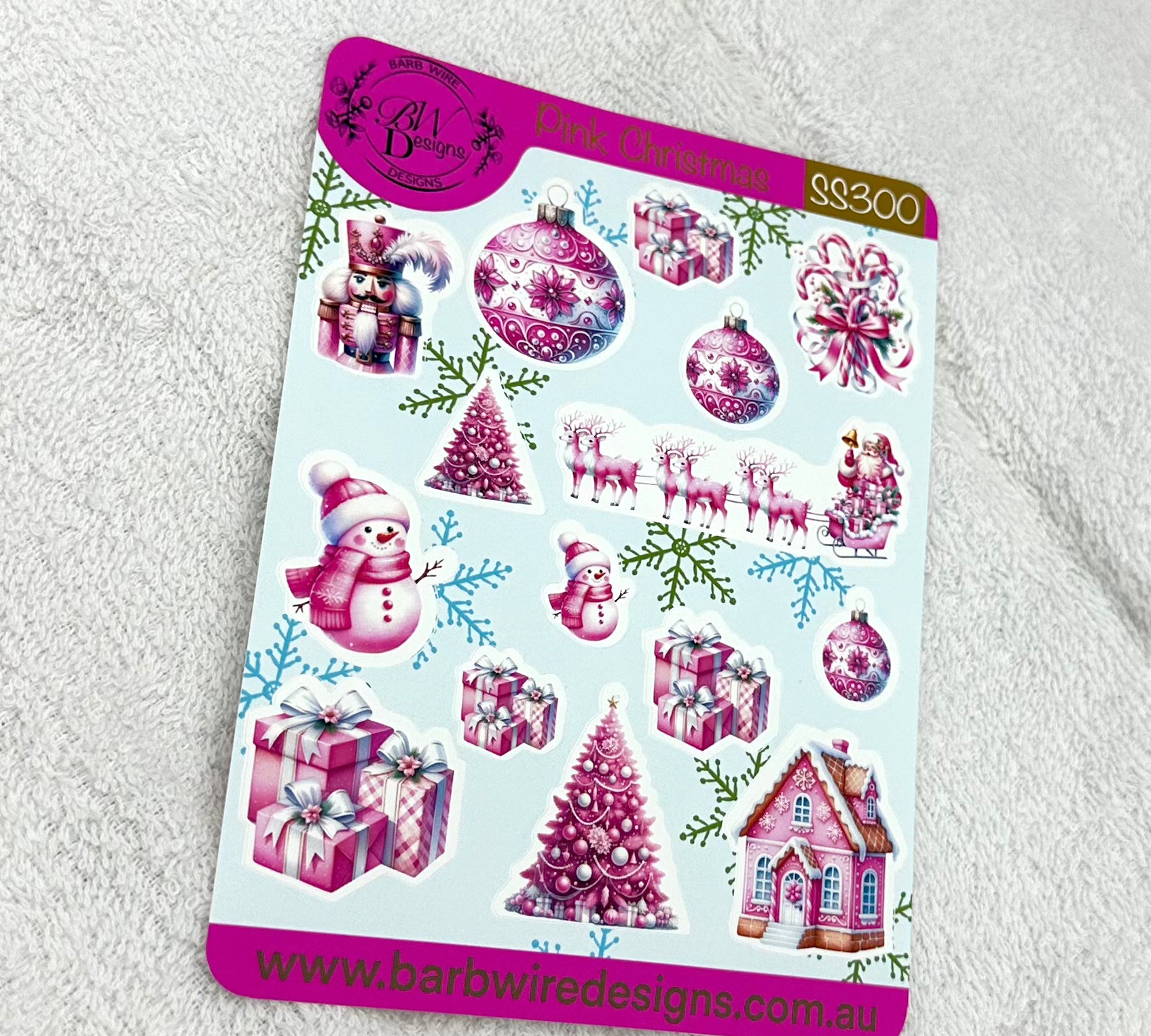 Pink Christmas Sticker Sheet Barb Wire Designs