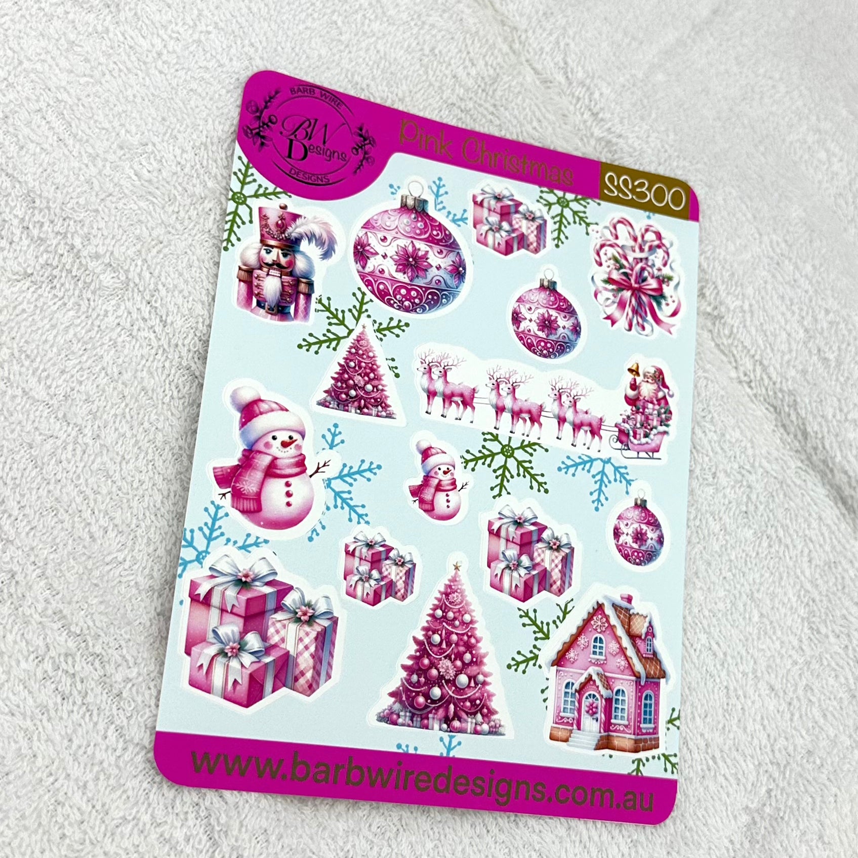 Pink Christmas Sticker Sheet Barb Wire Designs