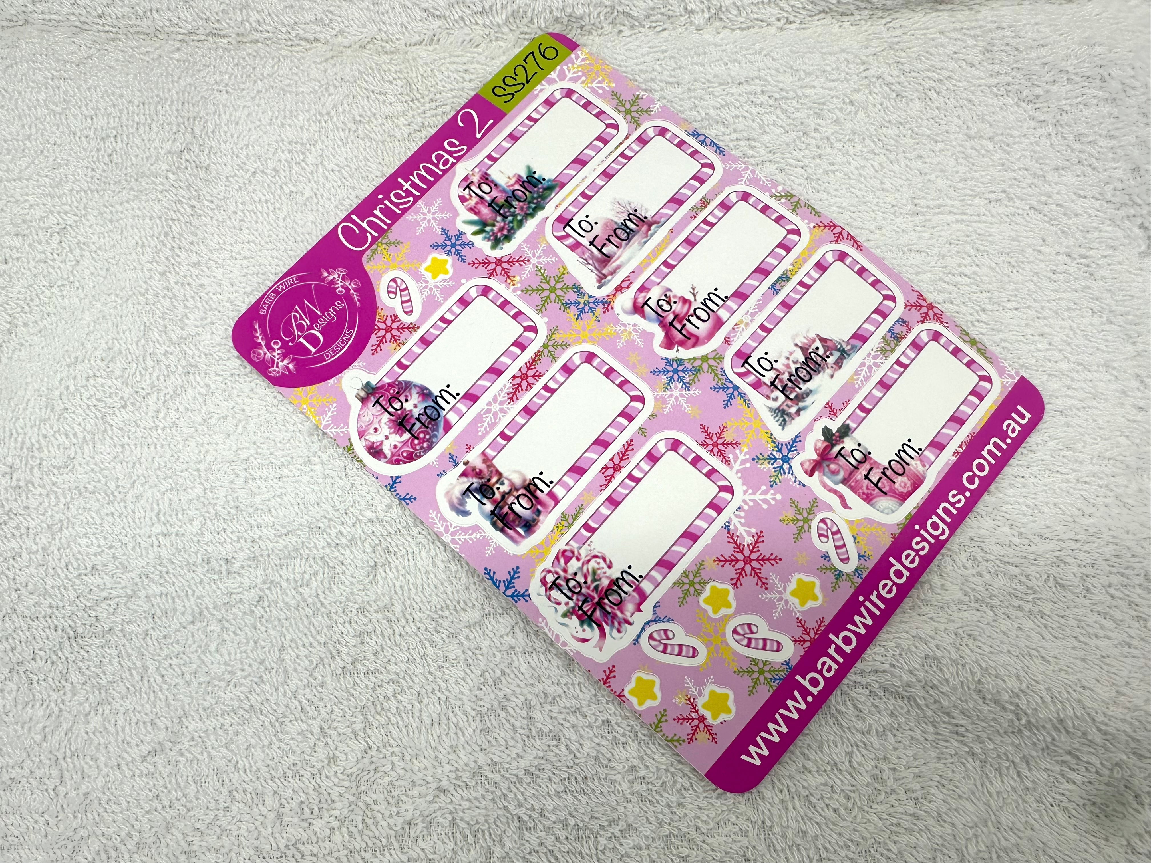 Pink Christmas Label/Tag Sticker Sheet
