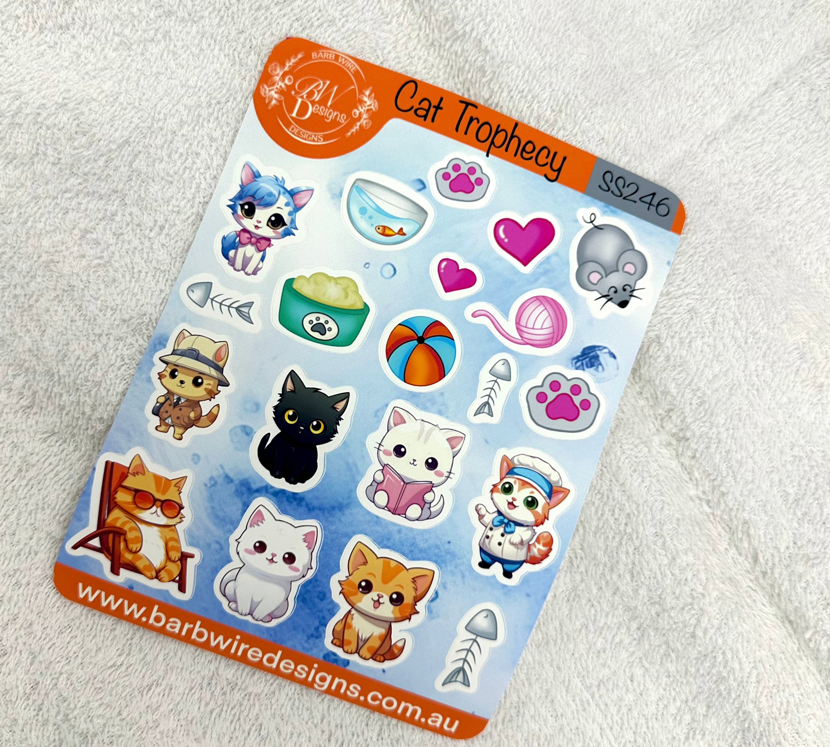 Cat Trophecy Sticker Sheet Barb Wire Designs