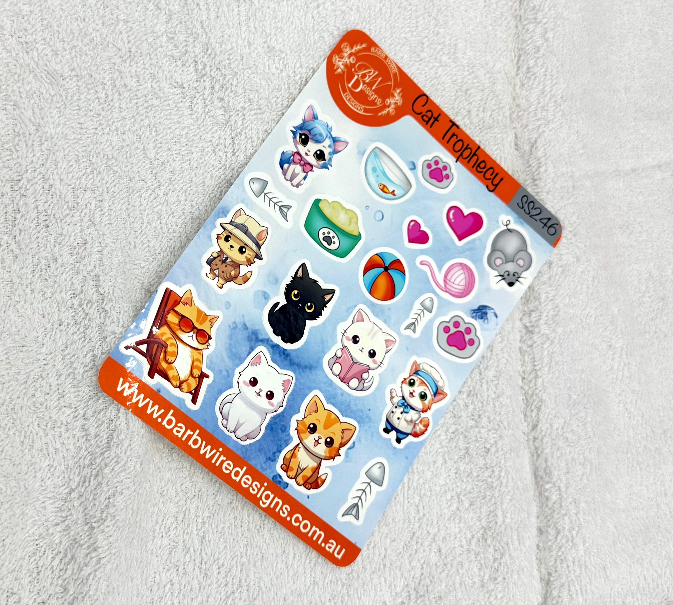 Cat Trophecy Sticker Sheet Barb Wire Designs