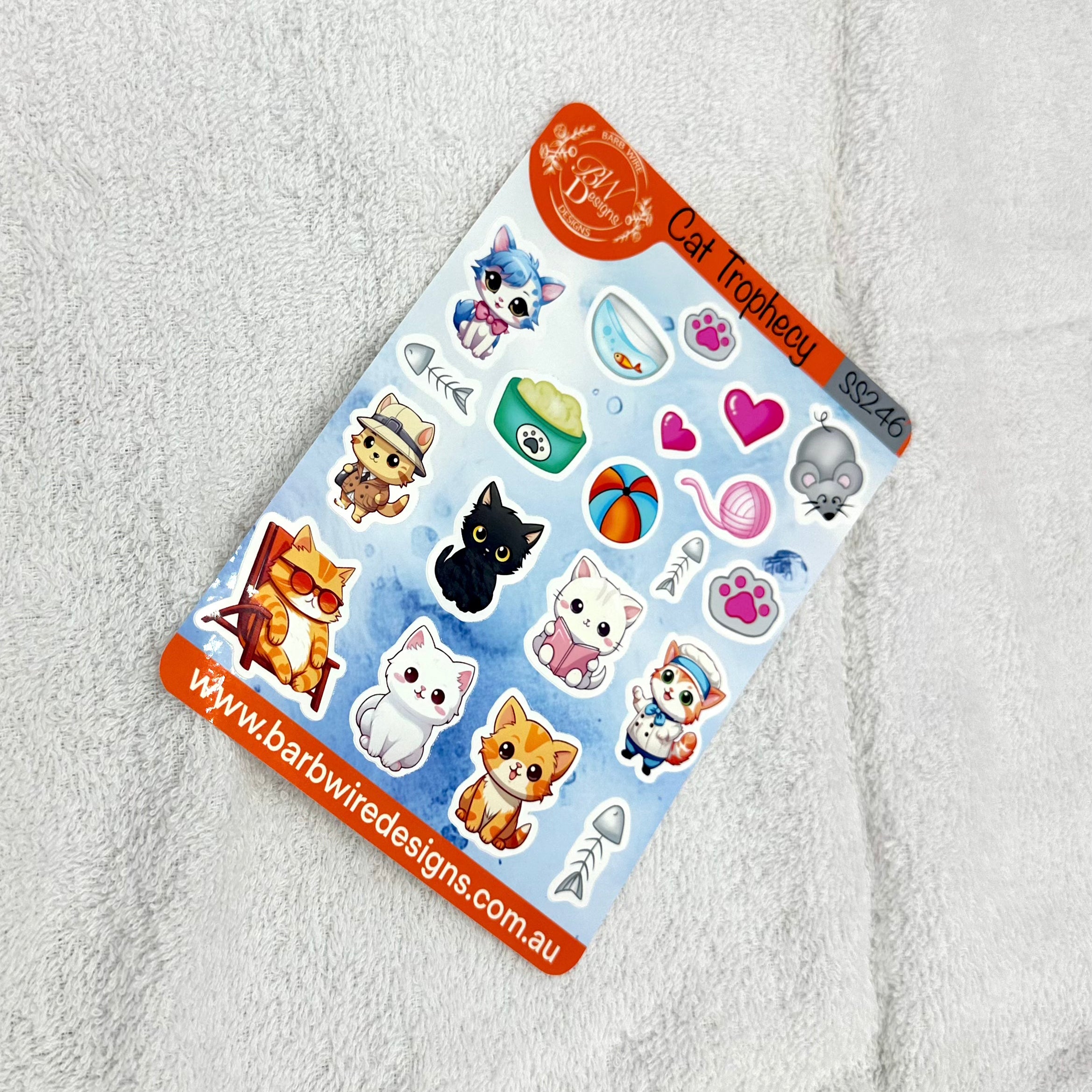 Cat Trophecy Sticker Sheet Barb Wire Designs