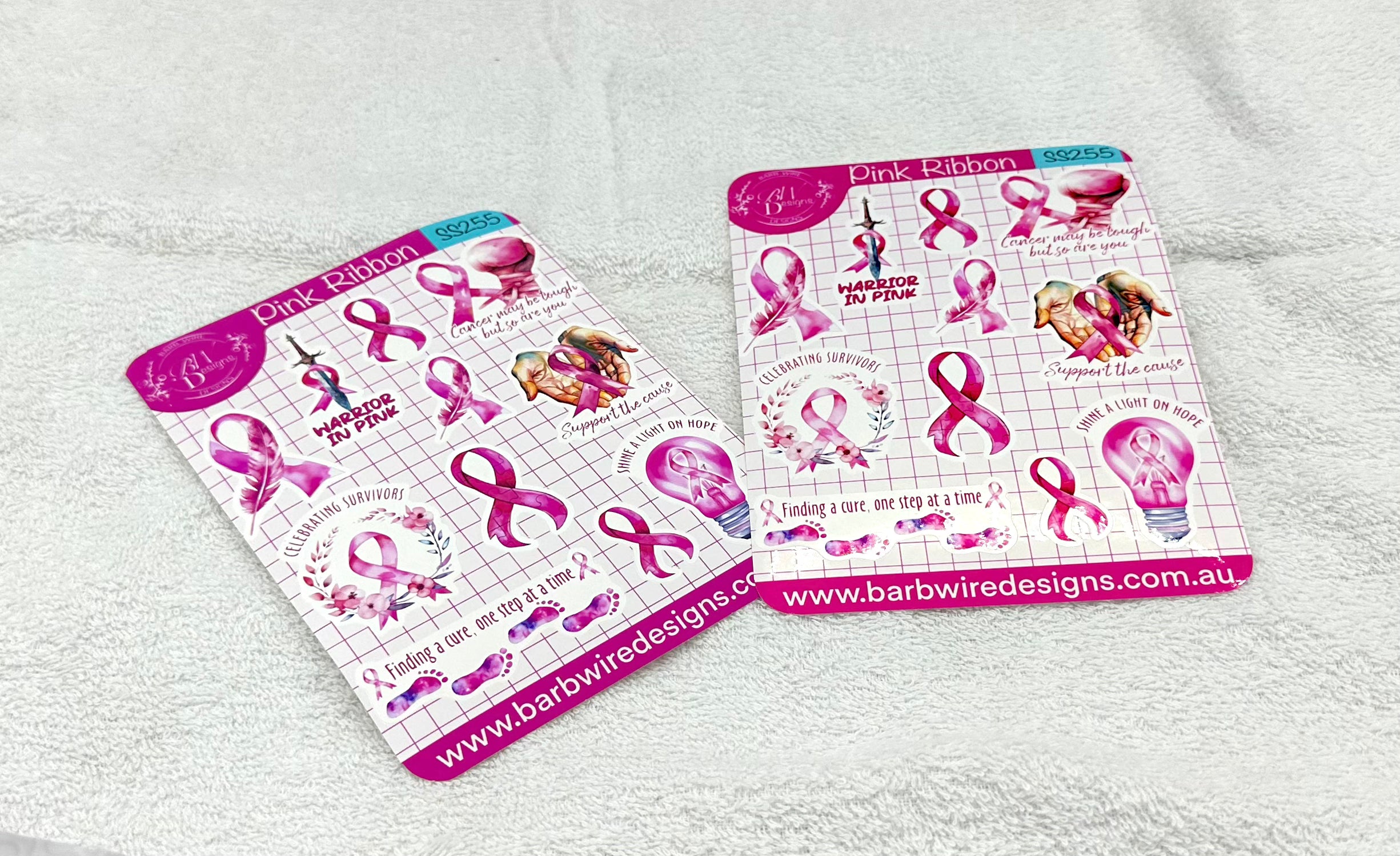 Pink Ribbon Cancer Sticker Sheet Barb Wire Designs