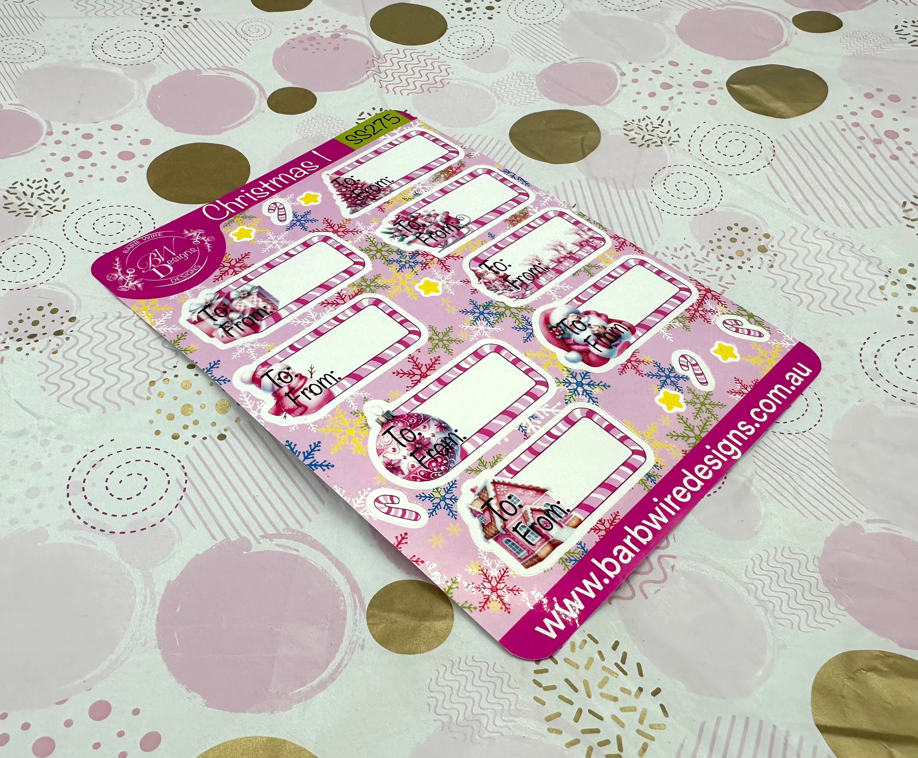 Pink Christmas Label/Tag Sticker Sheet