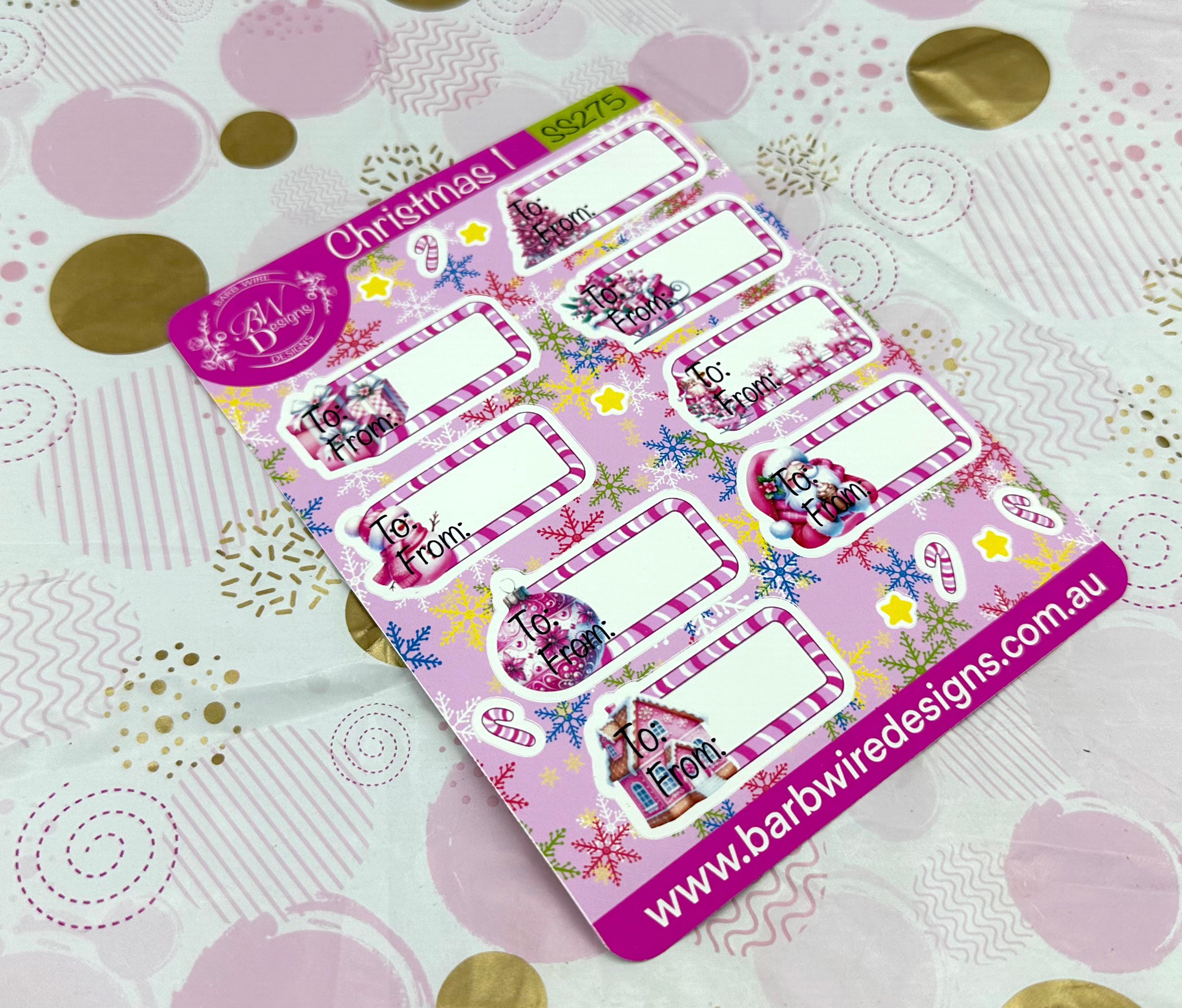 Pink Christmas Label/Tag Sticker Sheet