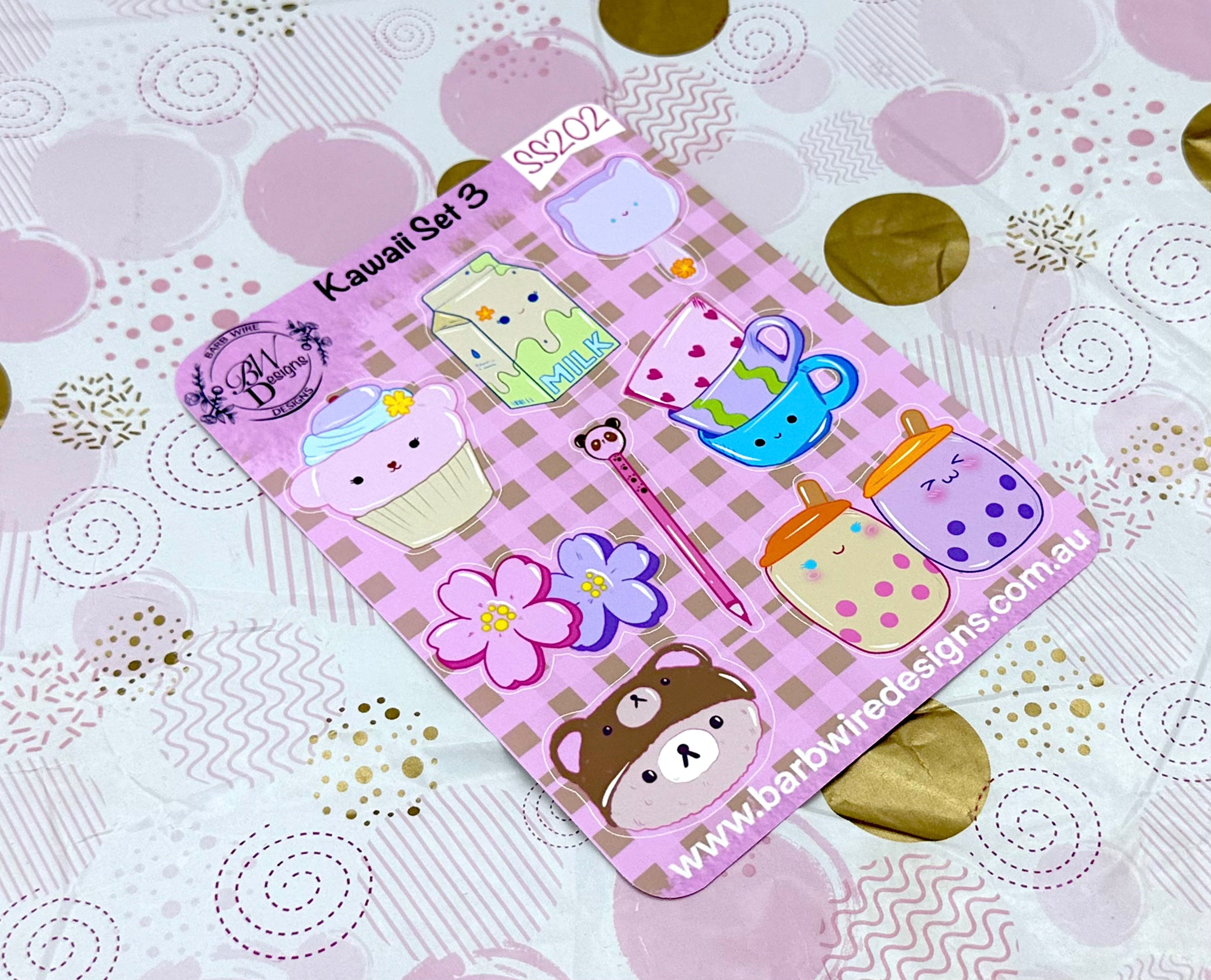 Kawaii Set 3 Sticker Sheet Barb Wire Designs