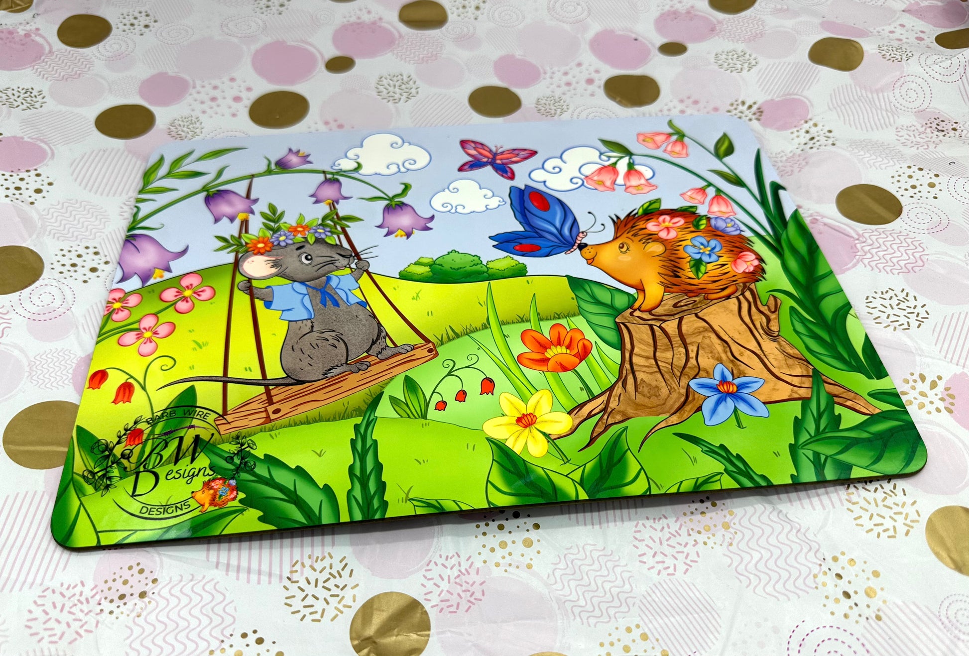 Porcu-Fine and Macey Placemat Barb Wire Designs