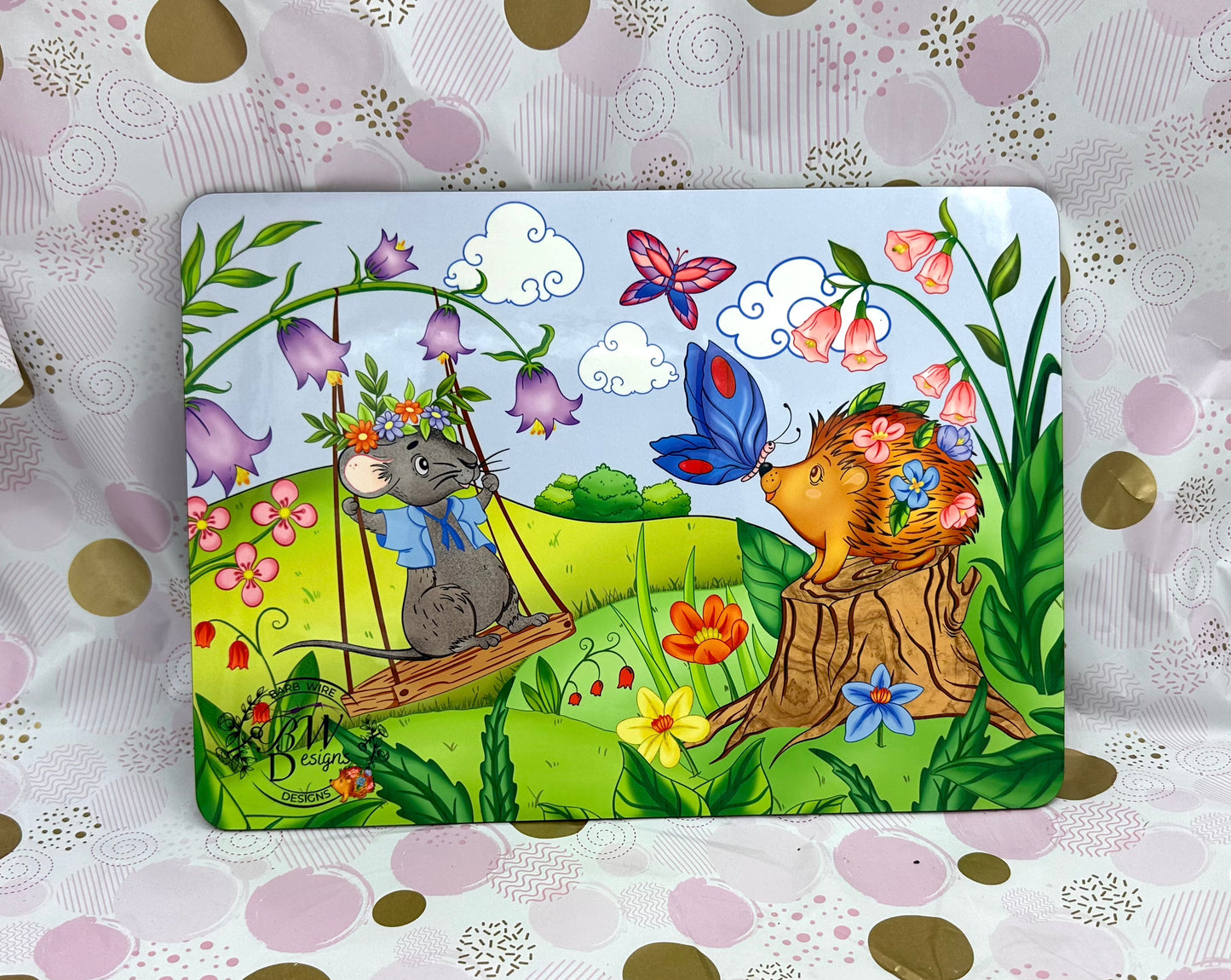 Porcu-Fine and Macey Placemat Barb Wire Designs