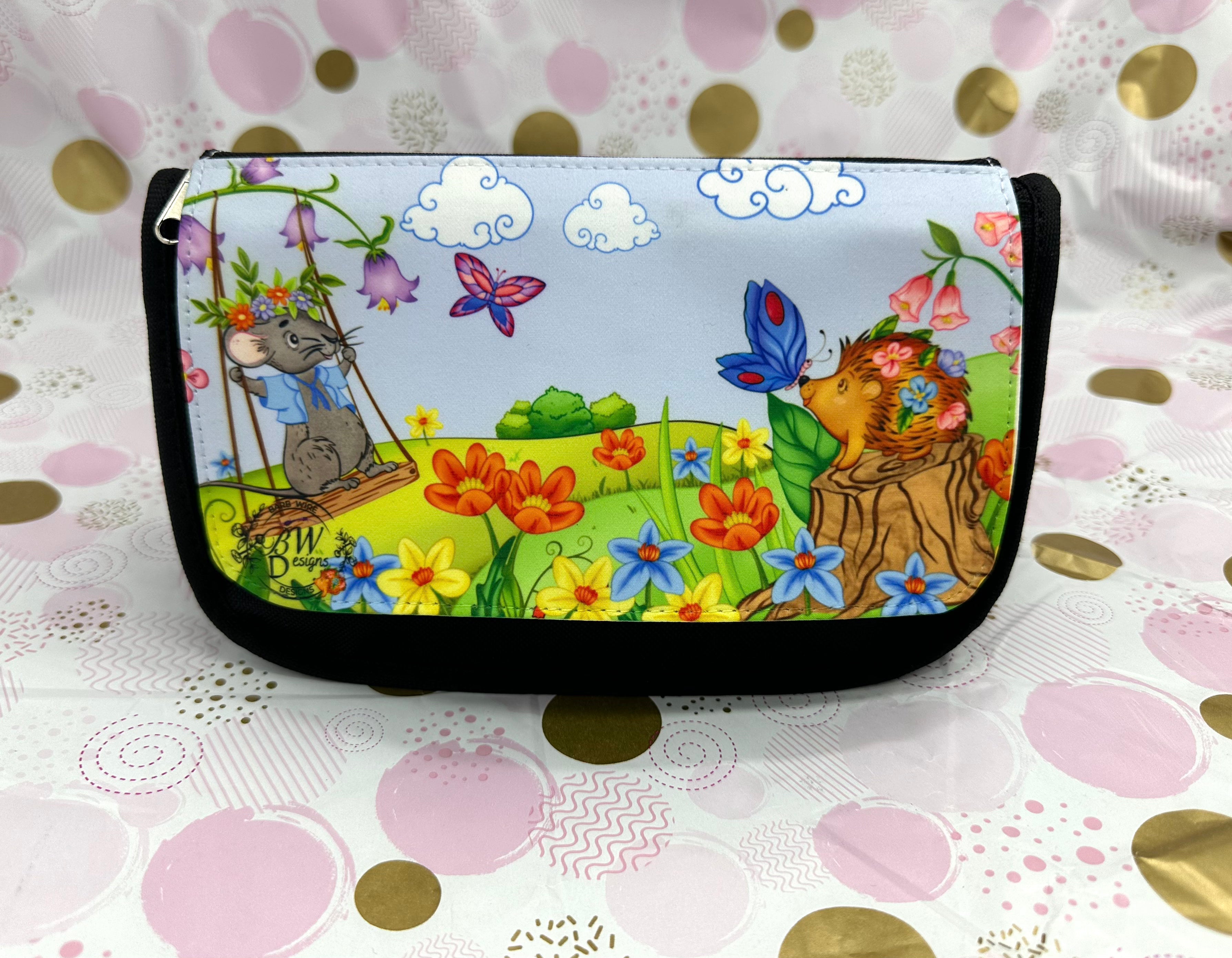 Cute Kawaii Porcupine and Macey Pencil Case Barb Wire Designs