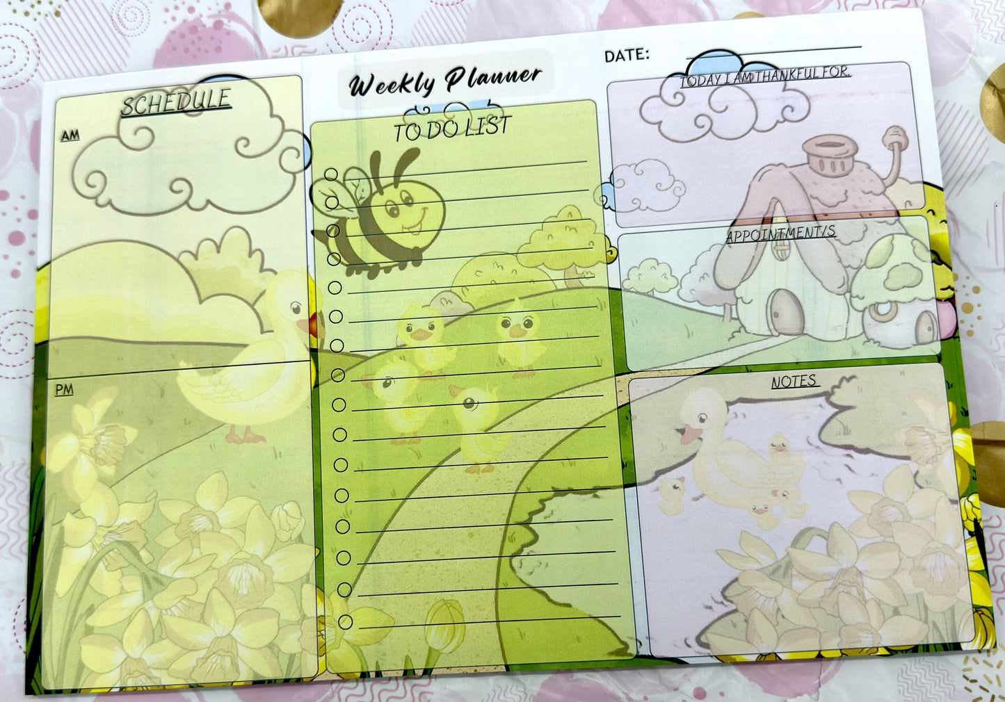 A4 Duckie Adventure  Weekly Planner Pad Barb Wire Designs
