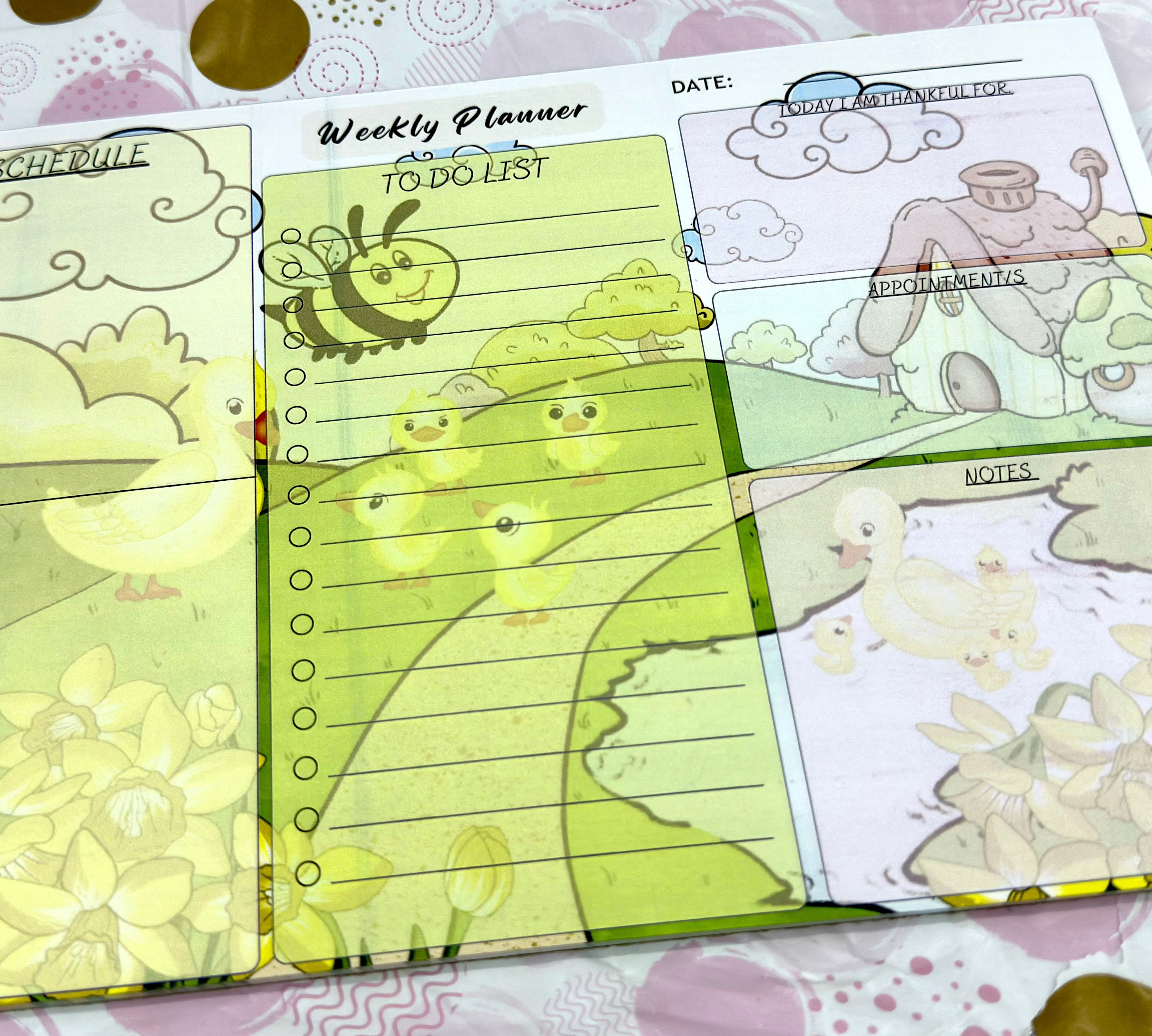 A4 Duckie Adventure  Weekly Planner Pad Barb Wire Designs