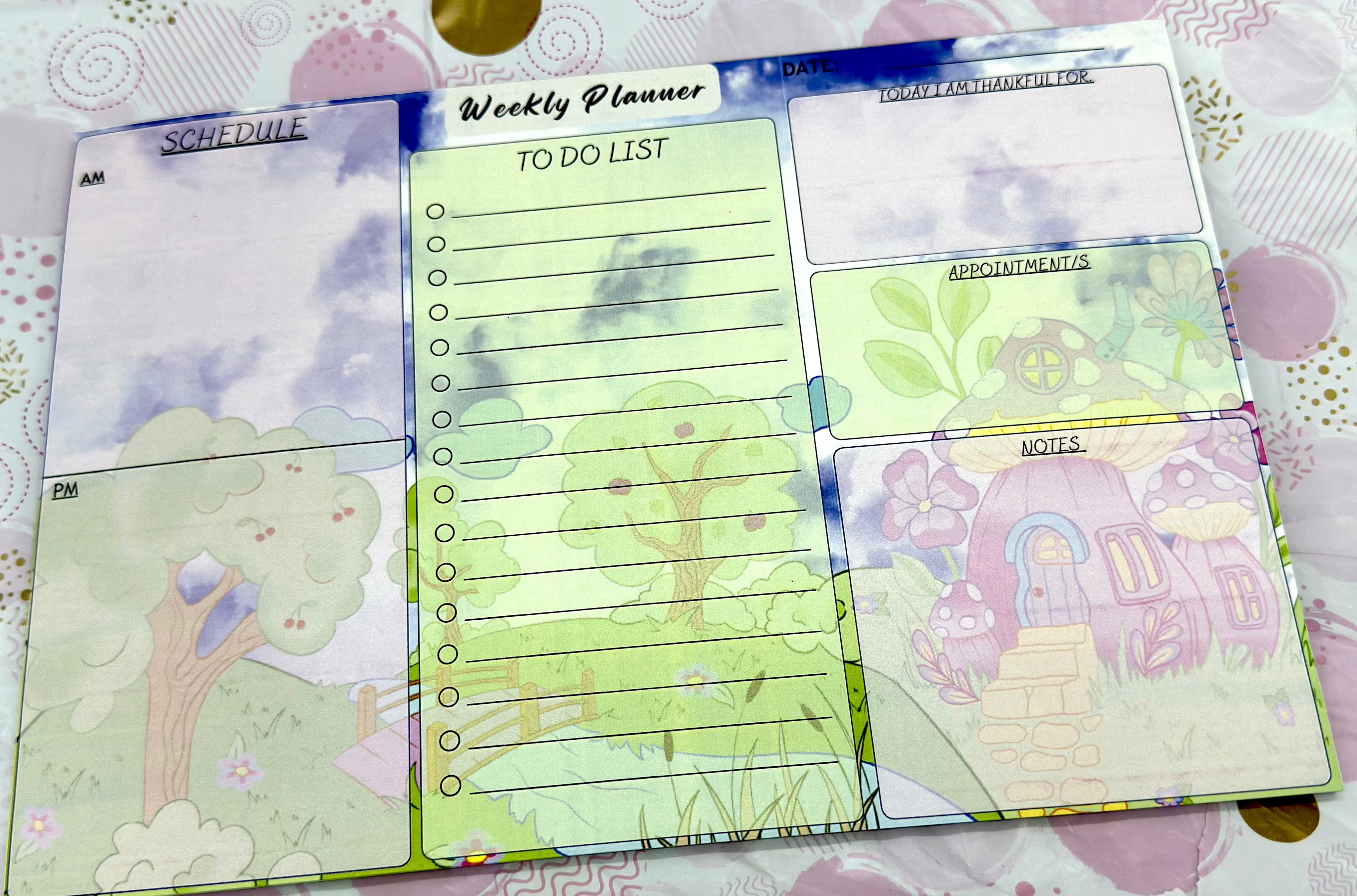 A4 Kawaii Scenery  Weekly Planner Pad Barb Wire Designs