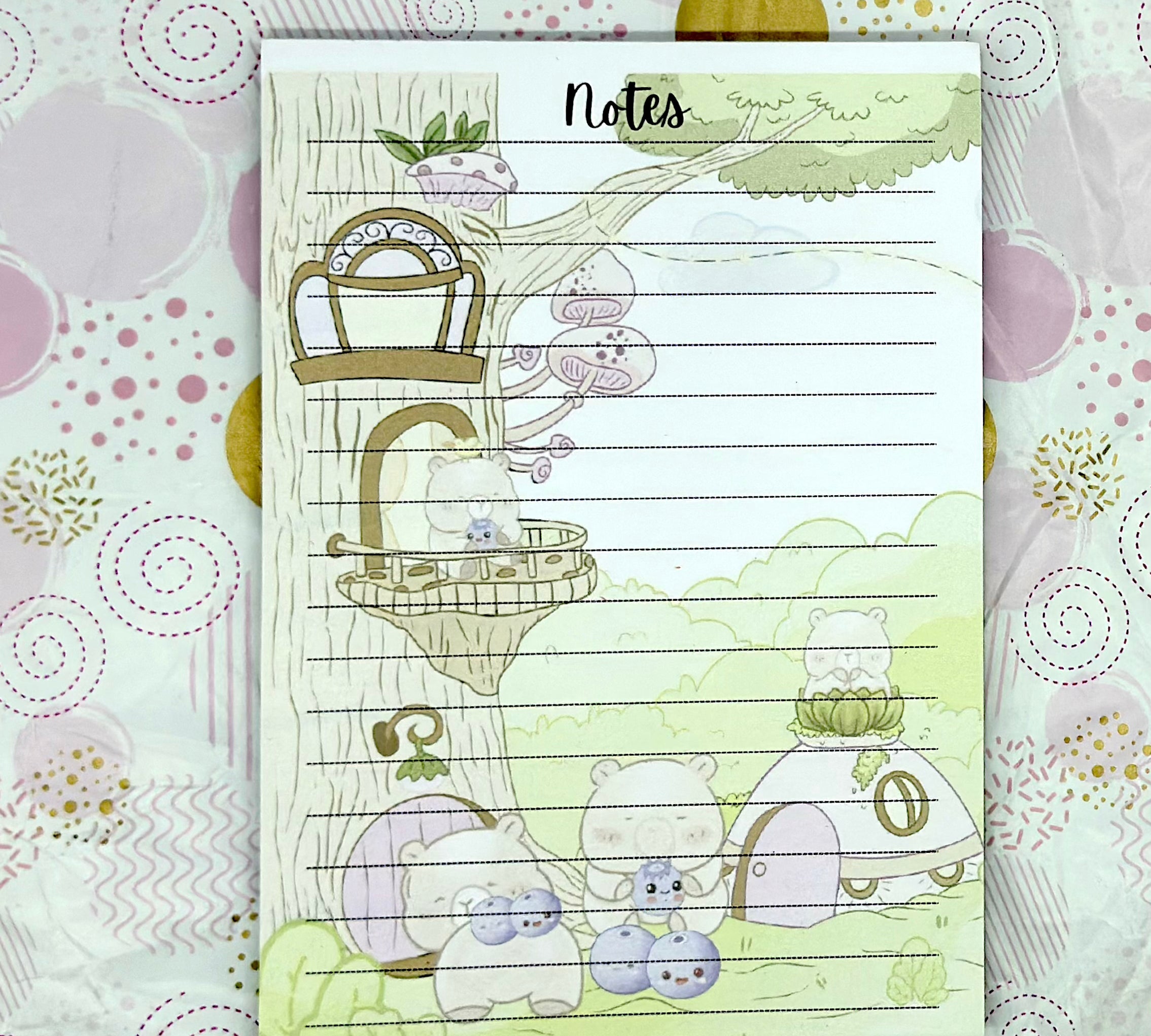 A5 Cute Kawaii Blue Bearies  Notepad Barb Wire Designs
