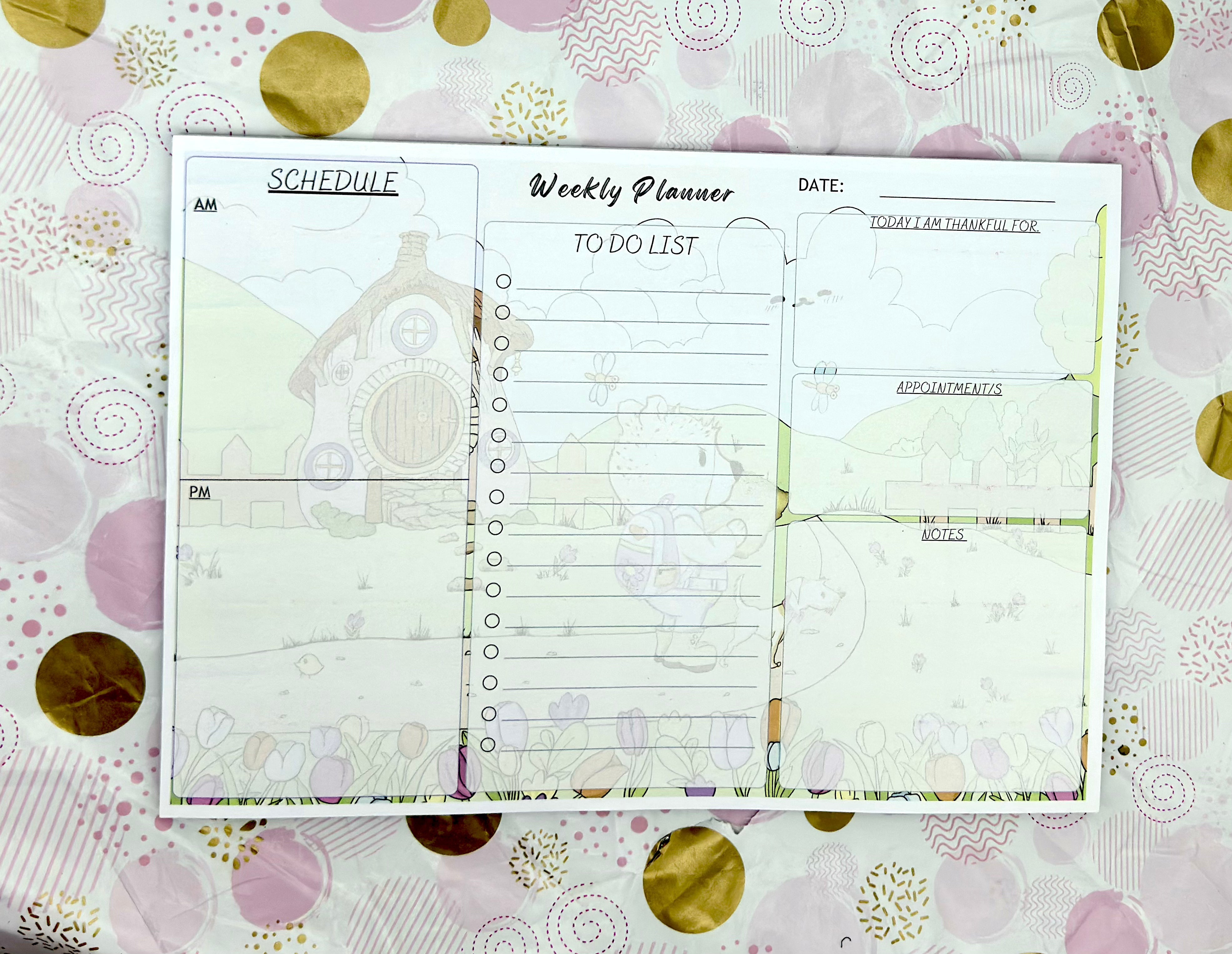 A4 Adventure Bear Weekly Planner Pad Barb Wire Designs