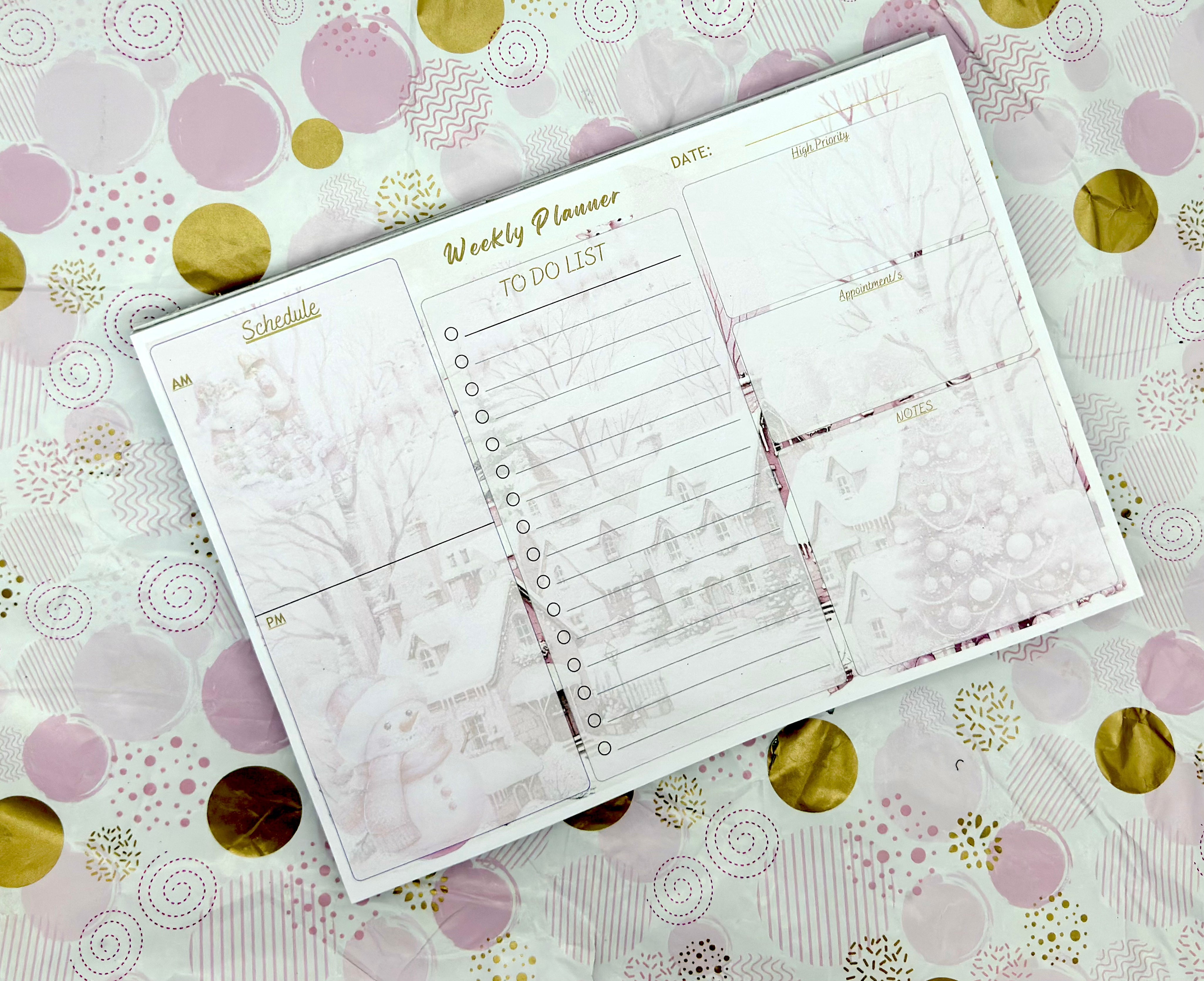 A4 Pink Christmas Weekly Planner Pad