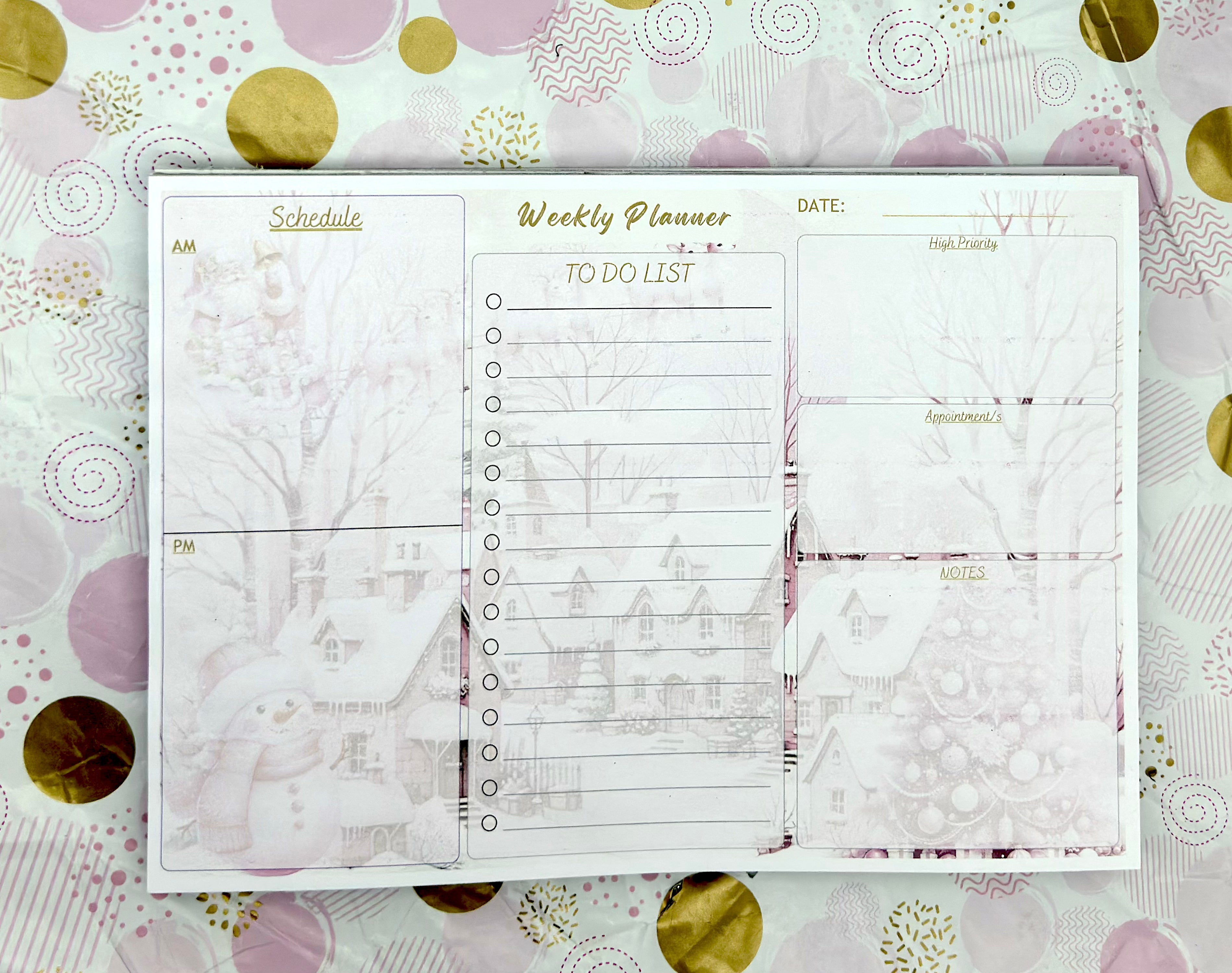 A4 Pink Christmas Weekly Planner Pad