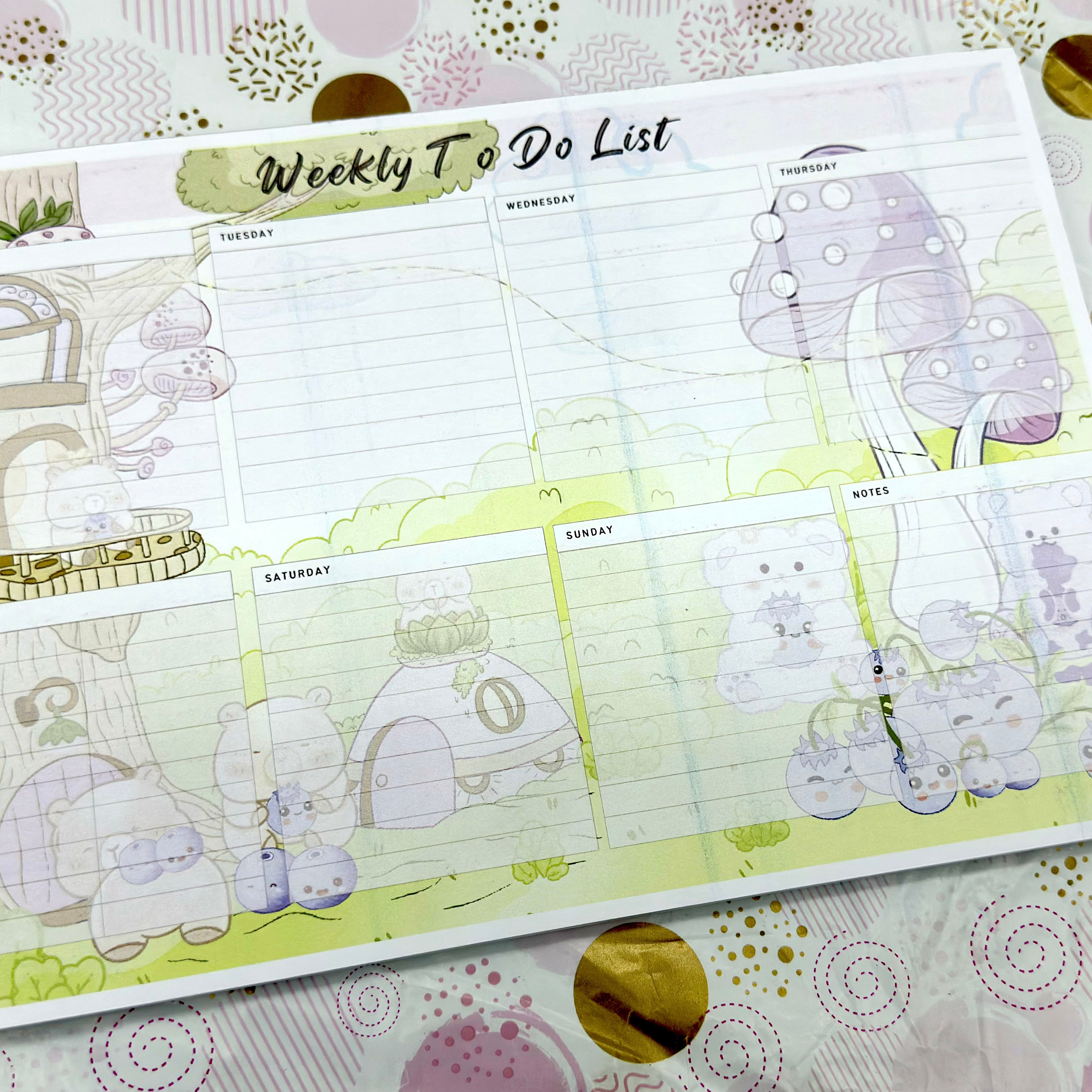 4 pc Kawaii Blue Bearies Stationery Bundle  | Blueberries and Bears in a kawaii scenery Bundle Barb Wire Designs