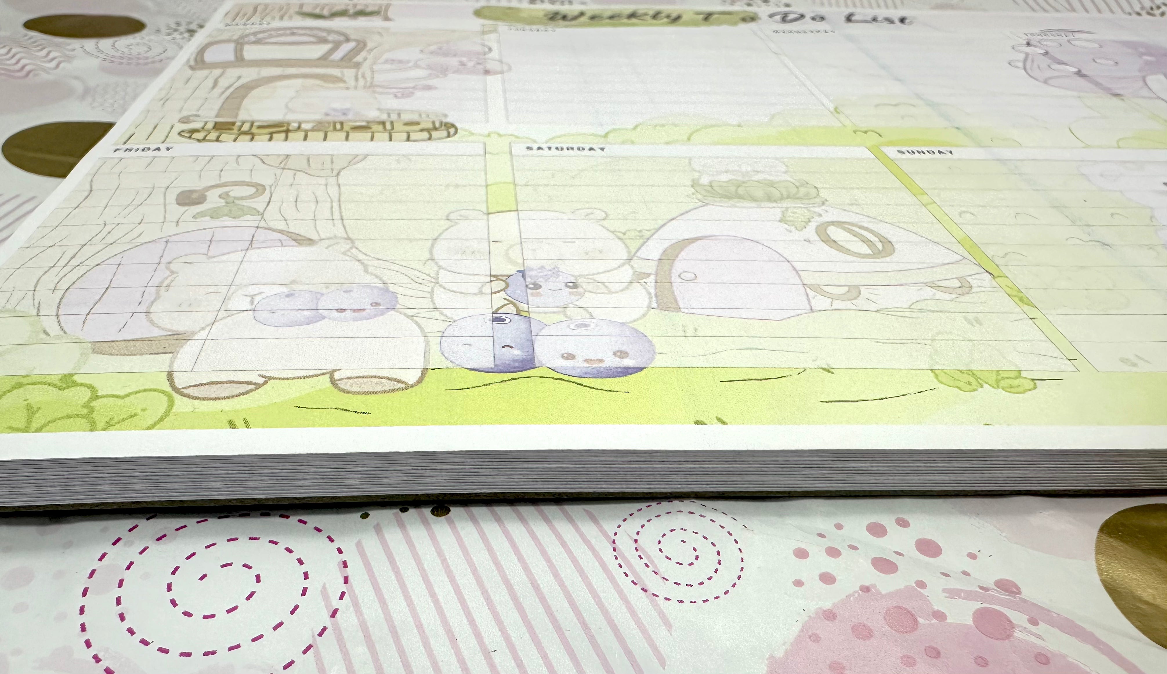 4 pc Kawaii Blue Bearies Stationery Bundle  | Blueberries and Bears in a kawaii scenery Bundle Barb Wire Designs