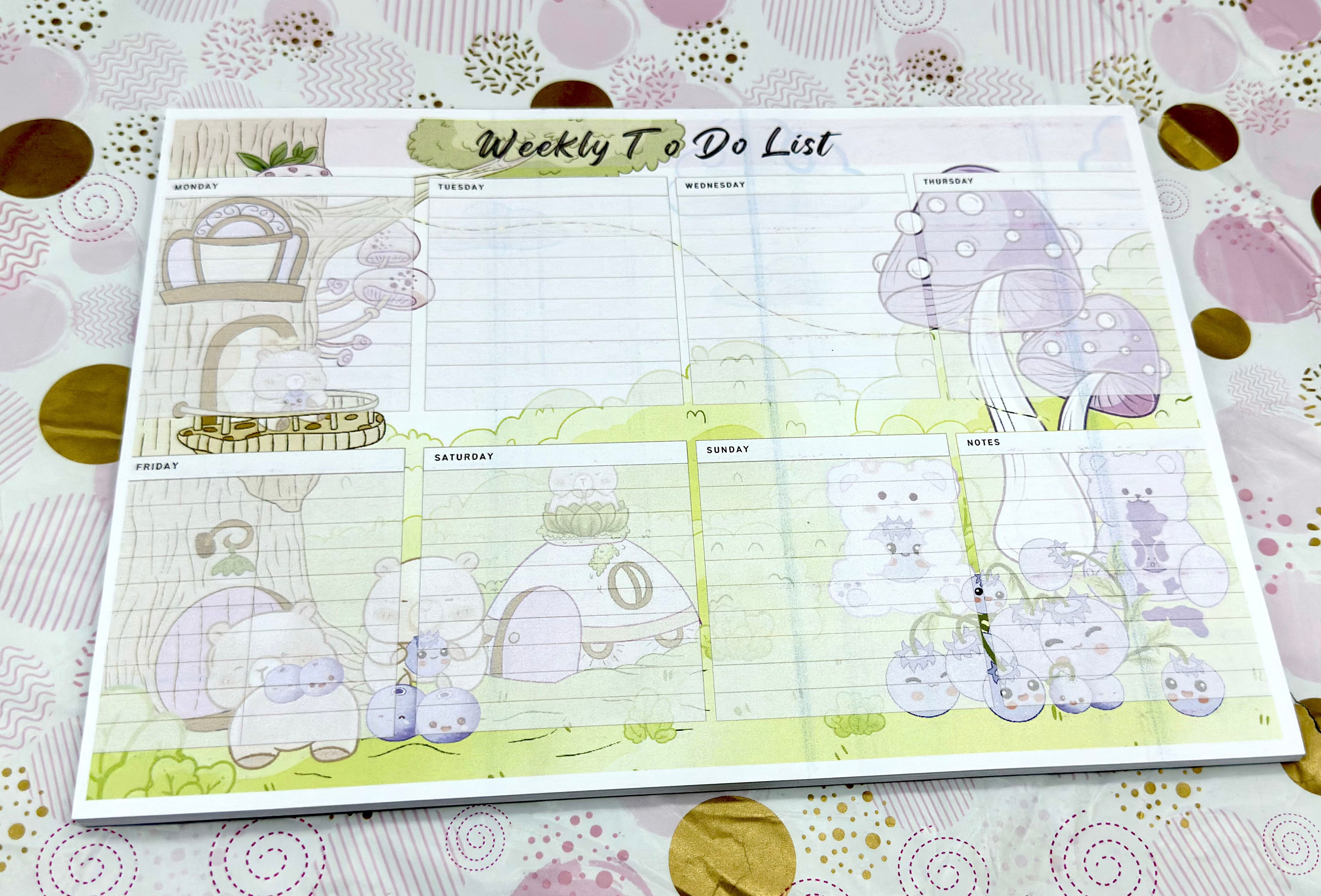 4 pc Blue Bear-ies Stationery Bundle Blueberries and Bears in a kawaii scenery Set 1