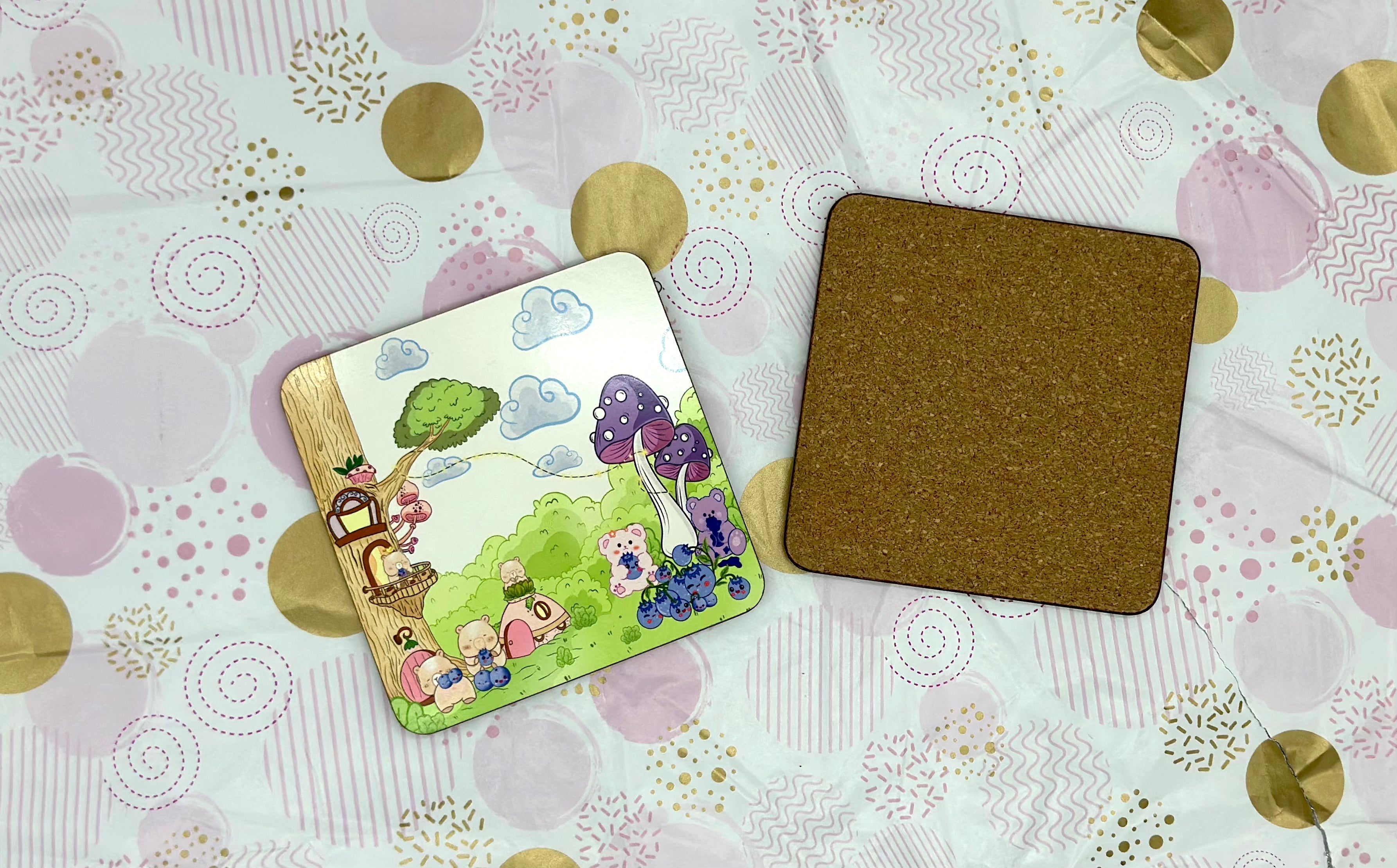 Blue Bear-ies MDF Coaster blueberries and bears