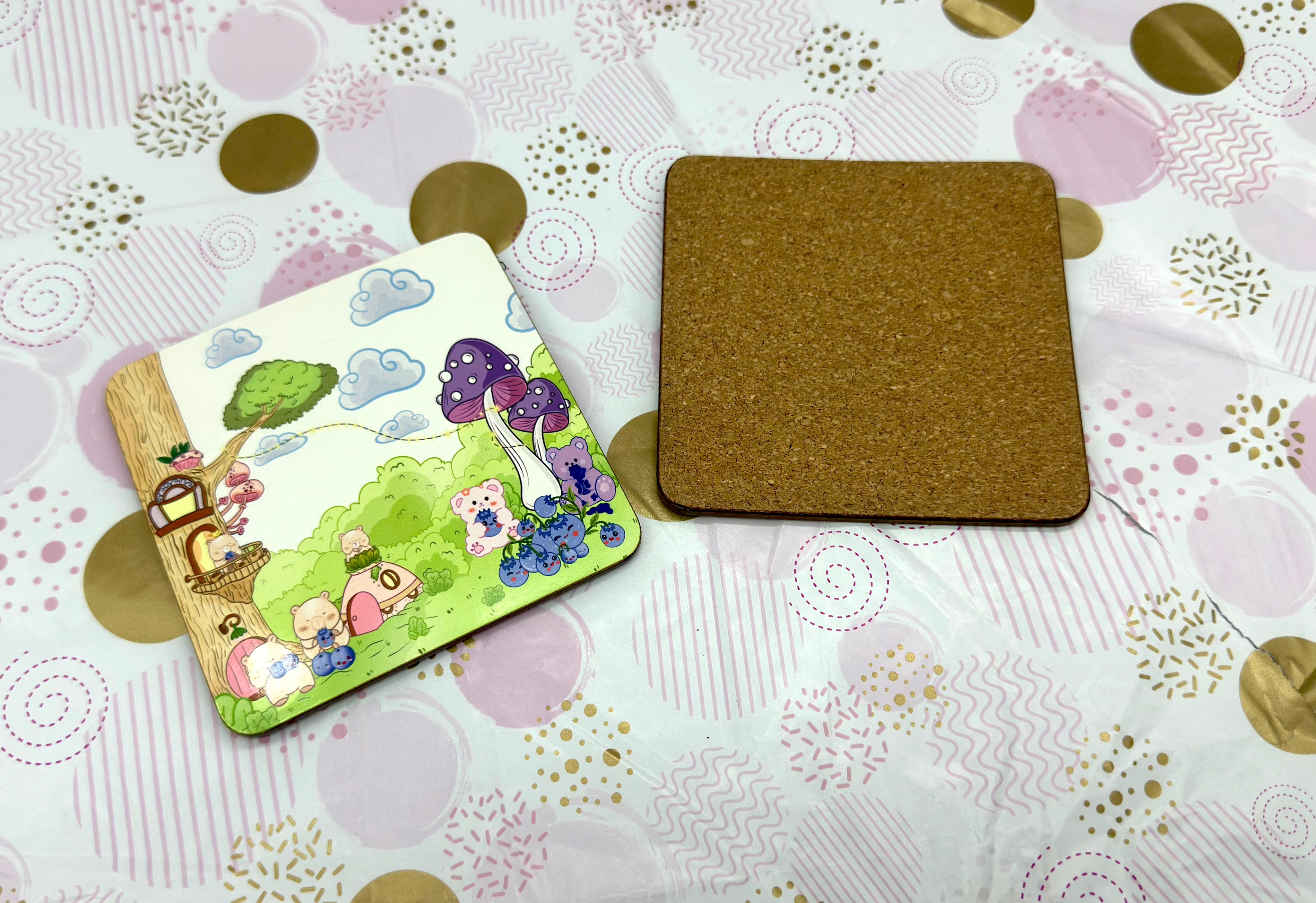 Blue Bear-ies MDF Coaster blueberries and bears