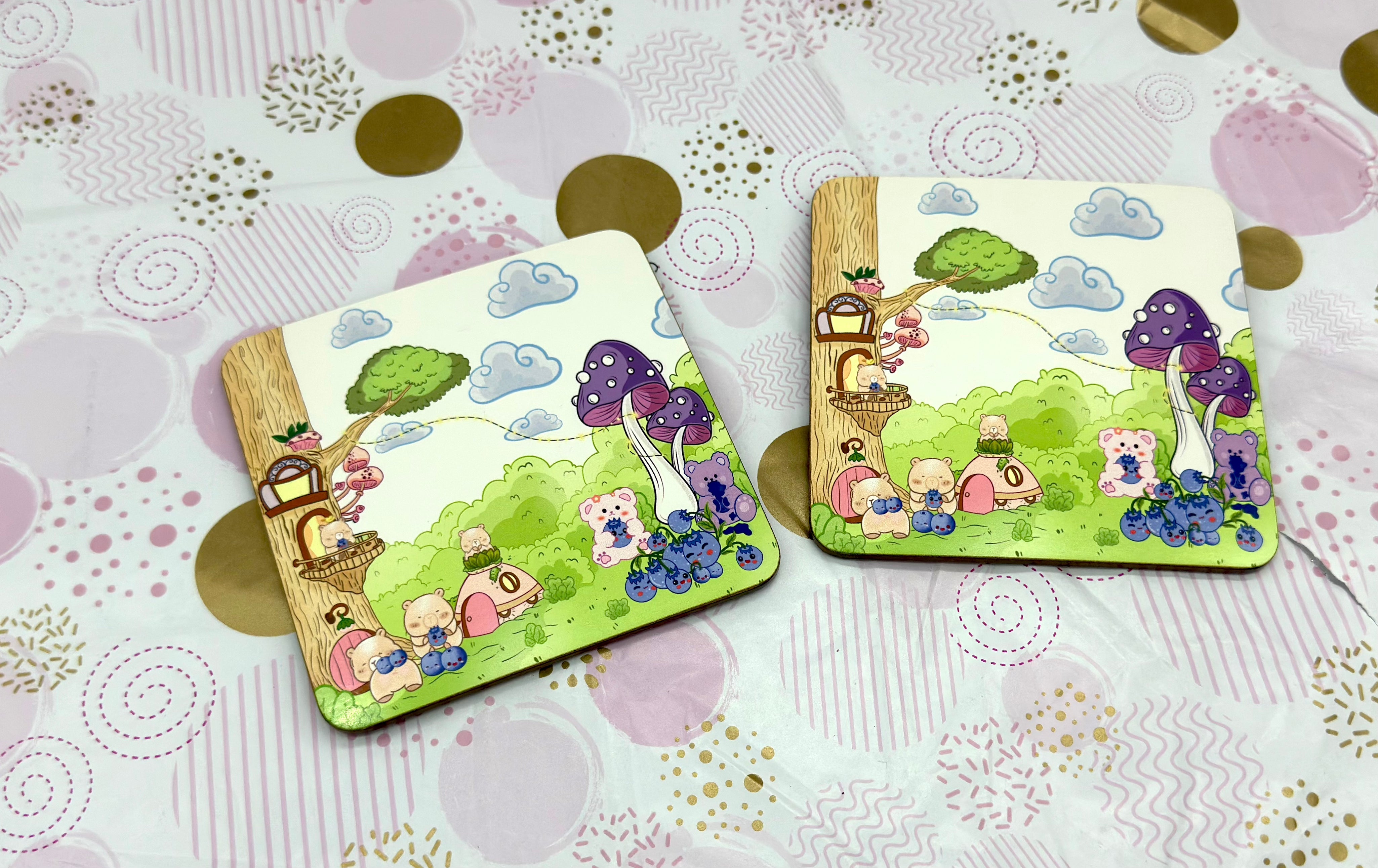 Blue Bear-ies MDF Coaster blueberries and bears