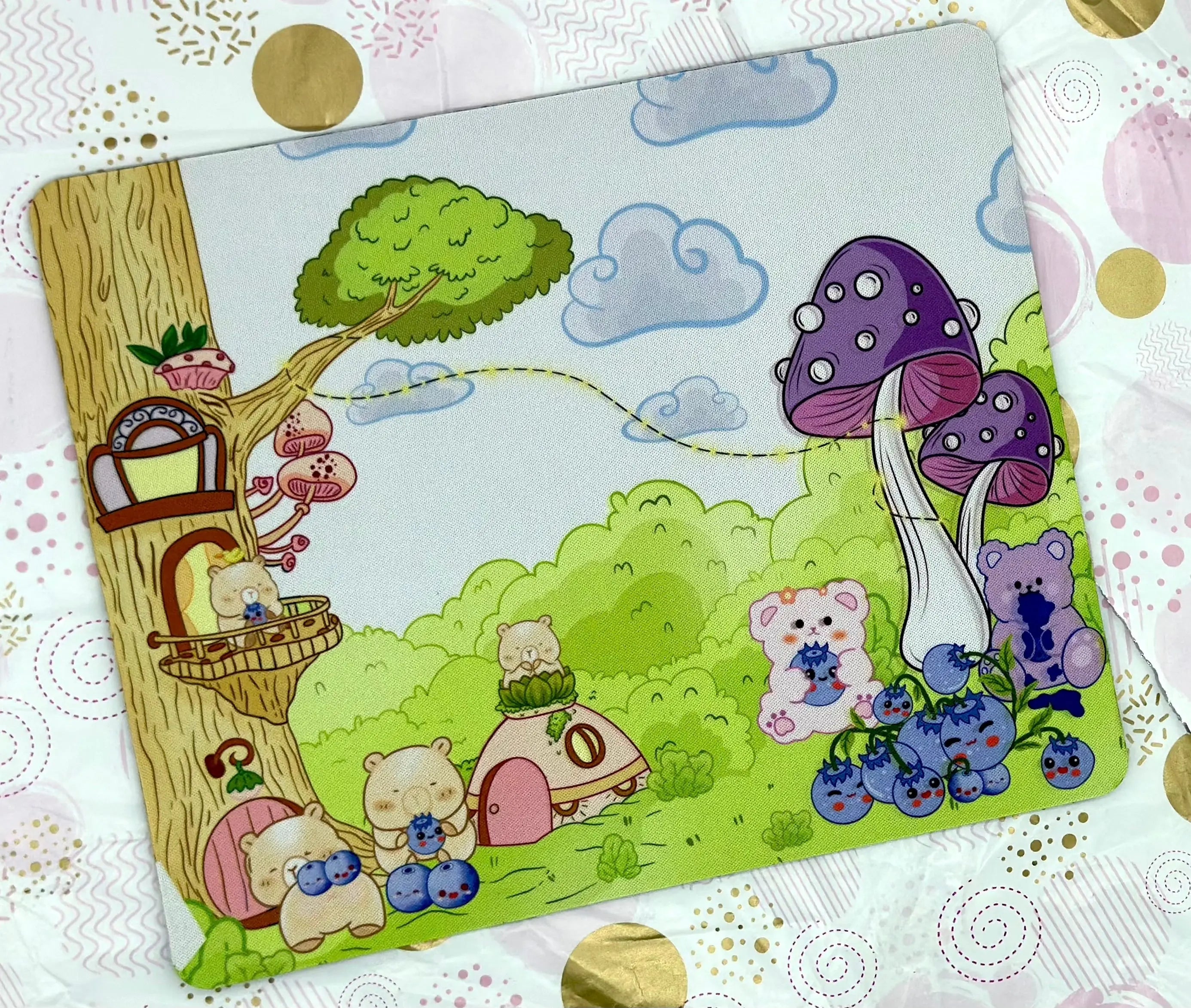 Cute Kawaii Blue Bearies Mouse Mat Barb Wire Designs