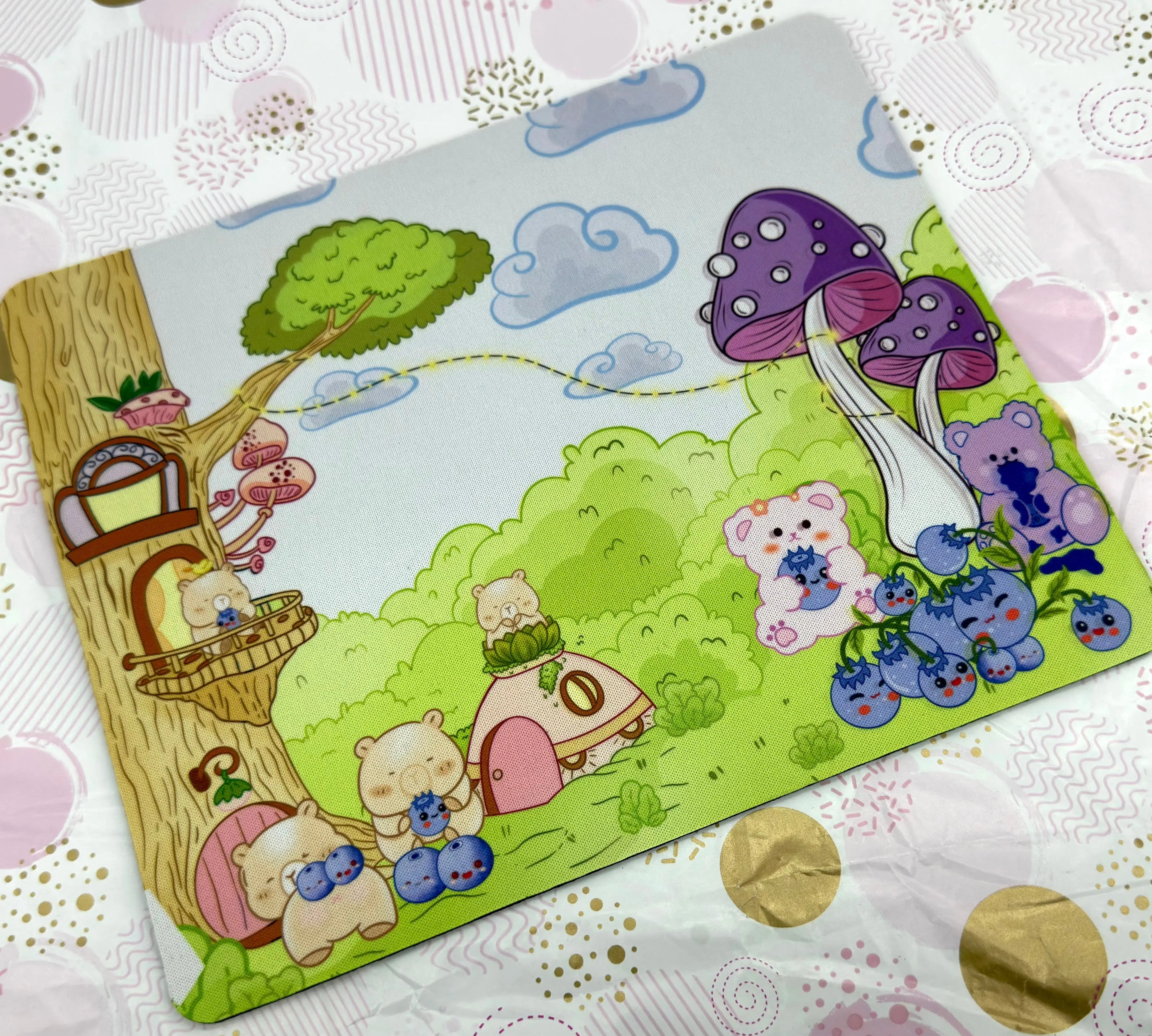 Cute Kawaii Blue Bearies Mouse Mat Barb Wire Designs