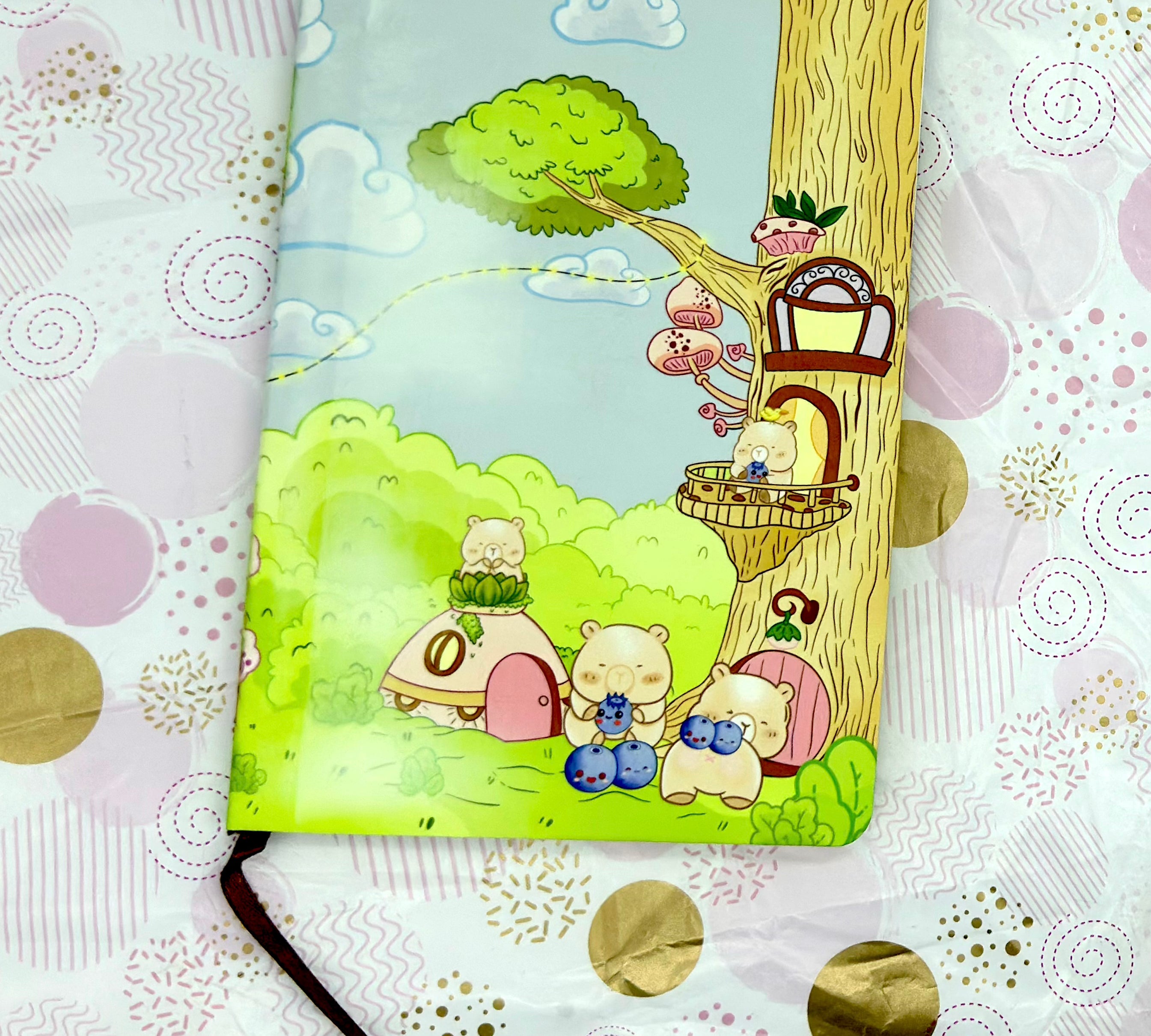 A5 Cute Kawaii Blue Bearies Notebook - Barb Wire Designs front view top