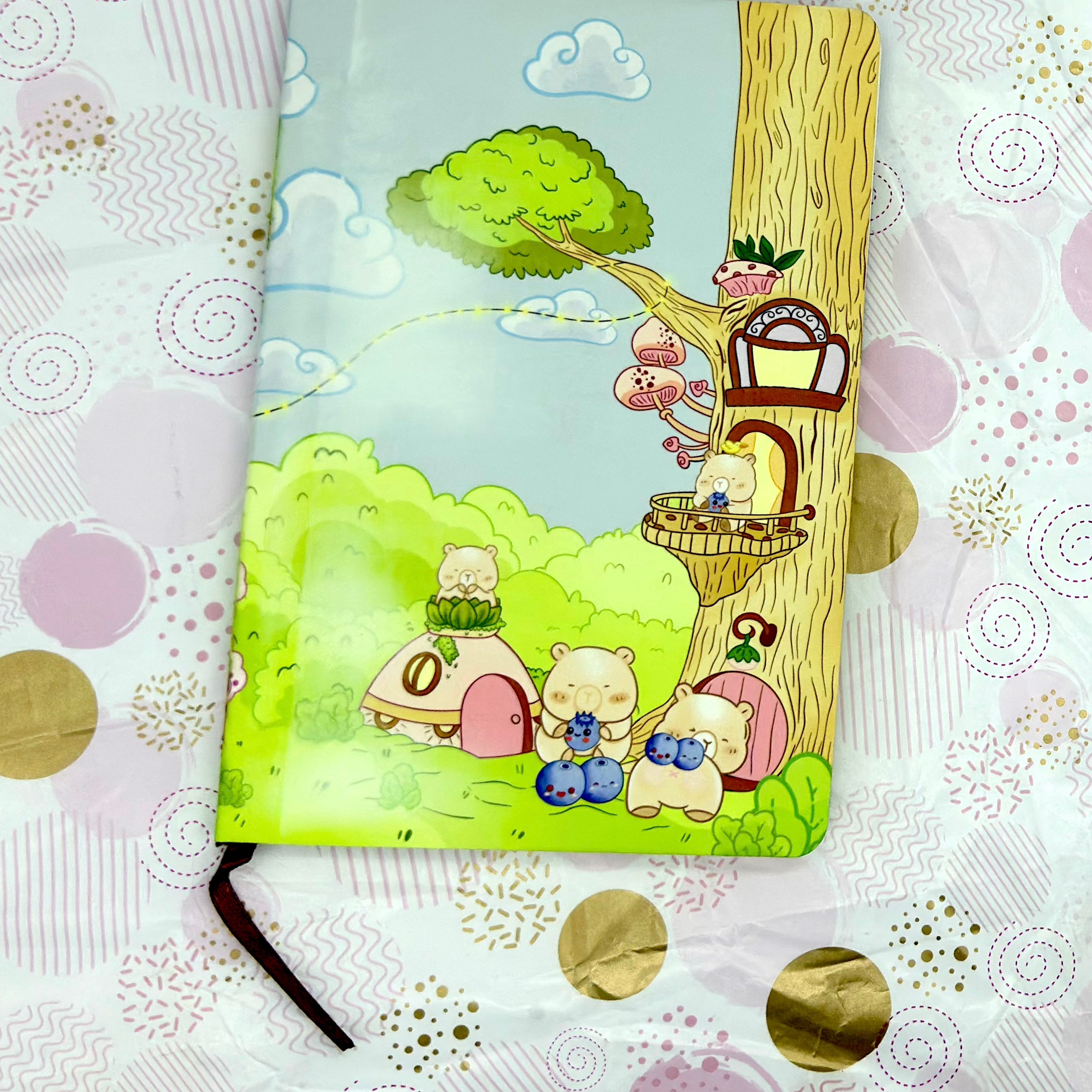 A5 Cute Kawaii Blue Bearies Notebook - Barb Wire Designs front view top