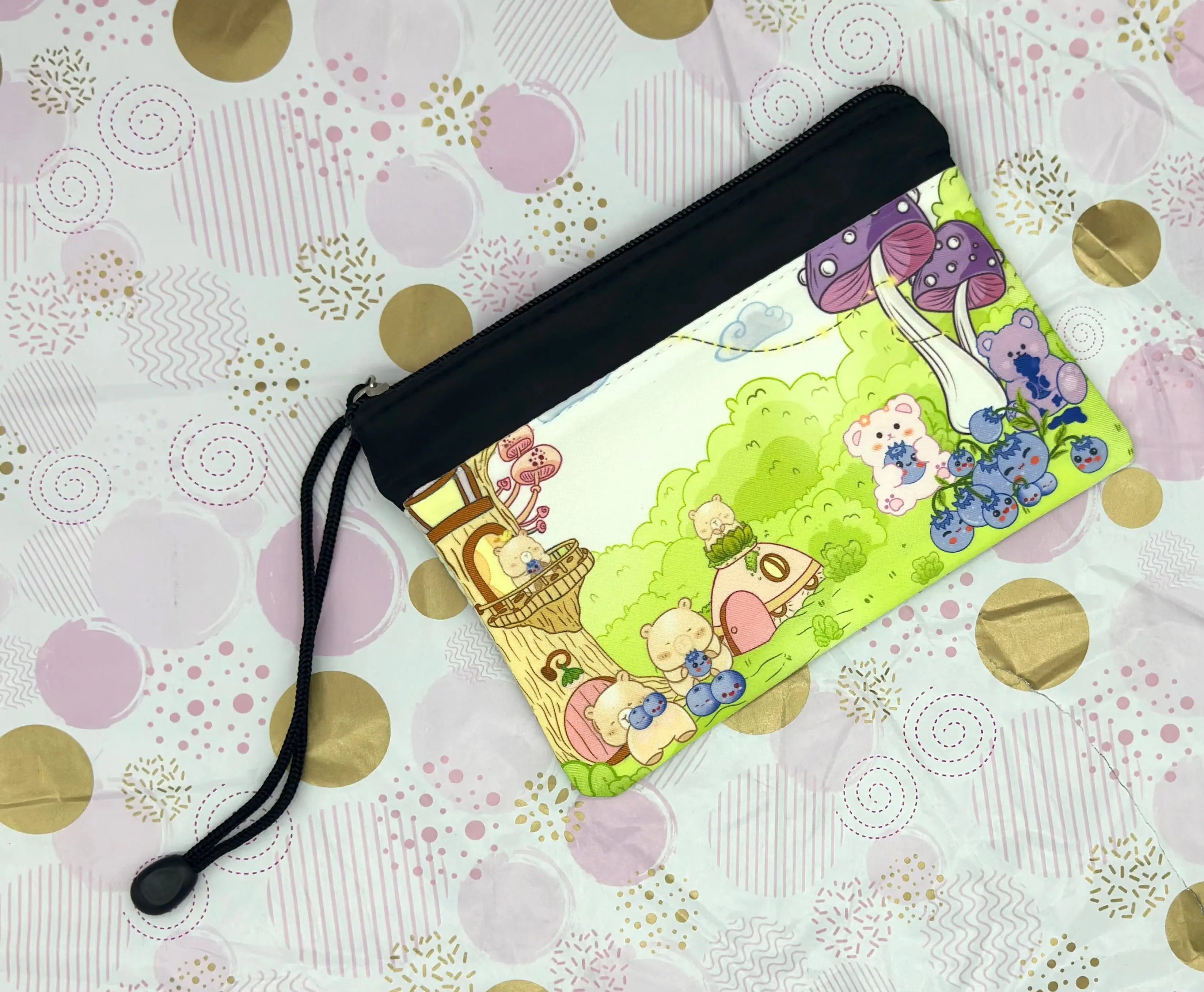 Cute Kawaii Blue Bear-es Stationery Bag Zipper Pouch Barb Wire Designs