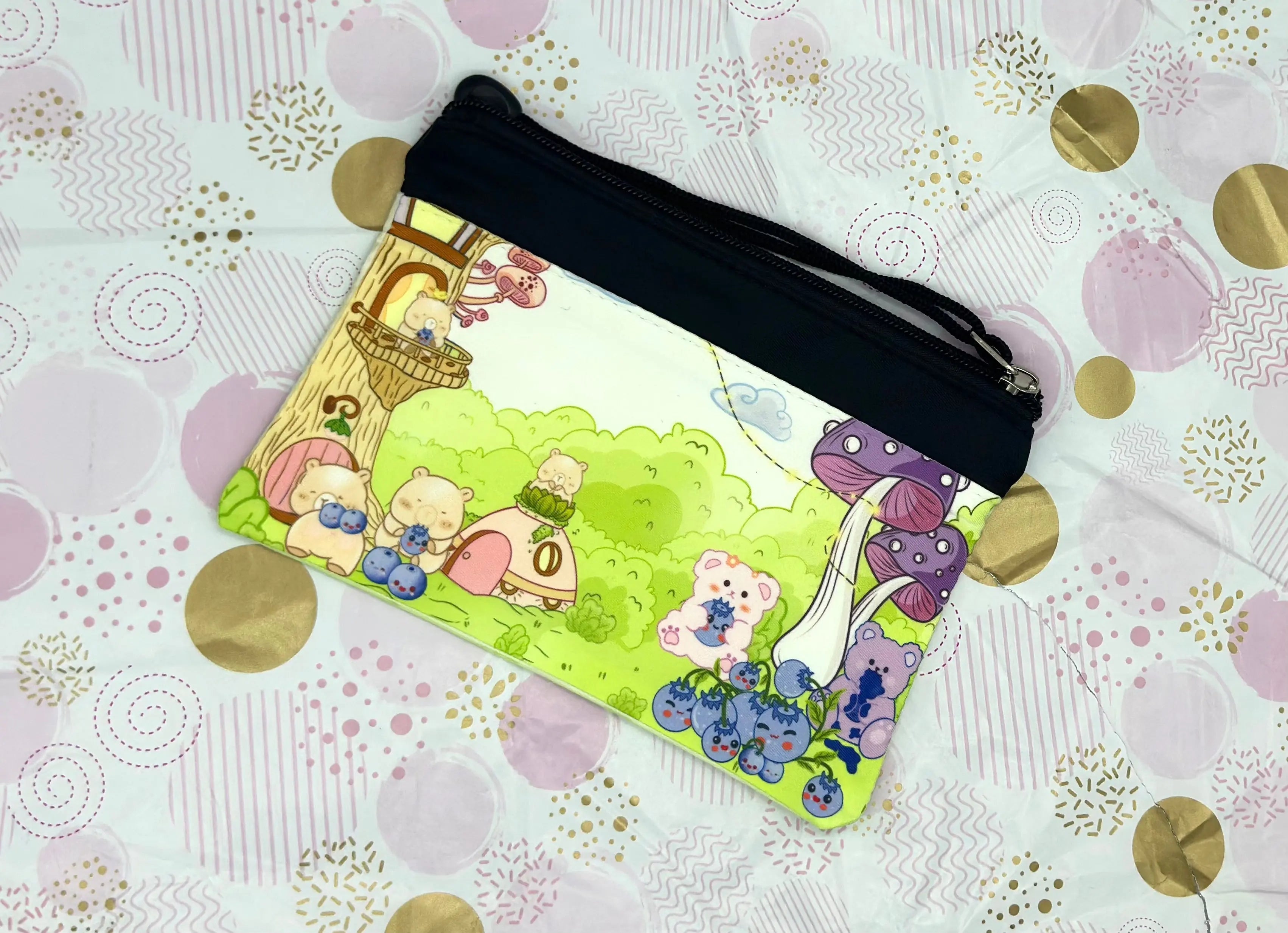 Cute Kawaii Blue Bear-es Stationery Bag Zipper Pouch Barb Wire Designs