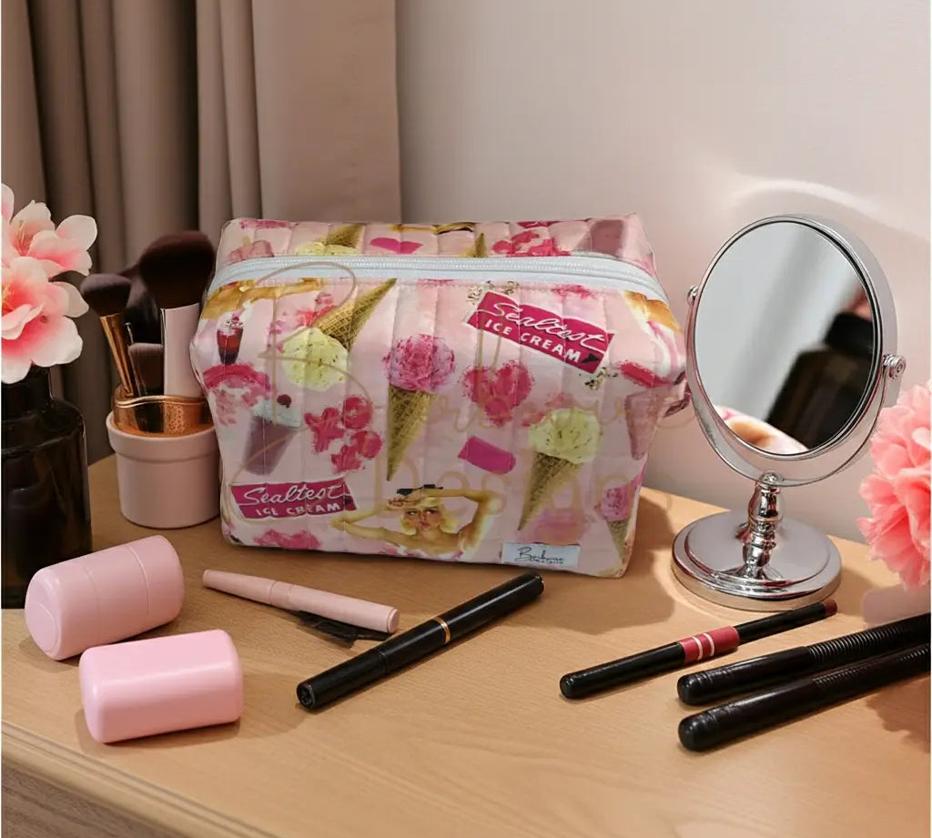 Ice Cream Quilted Makeup Bag Pouch Regular Barb Wire Designs