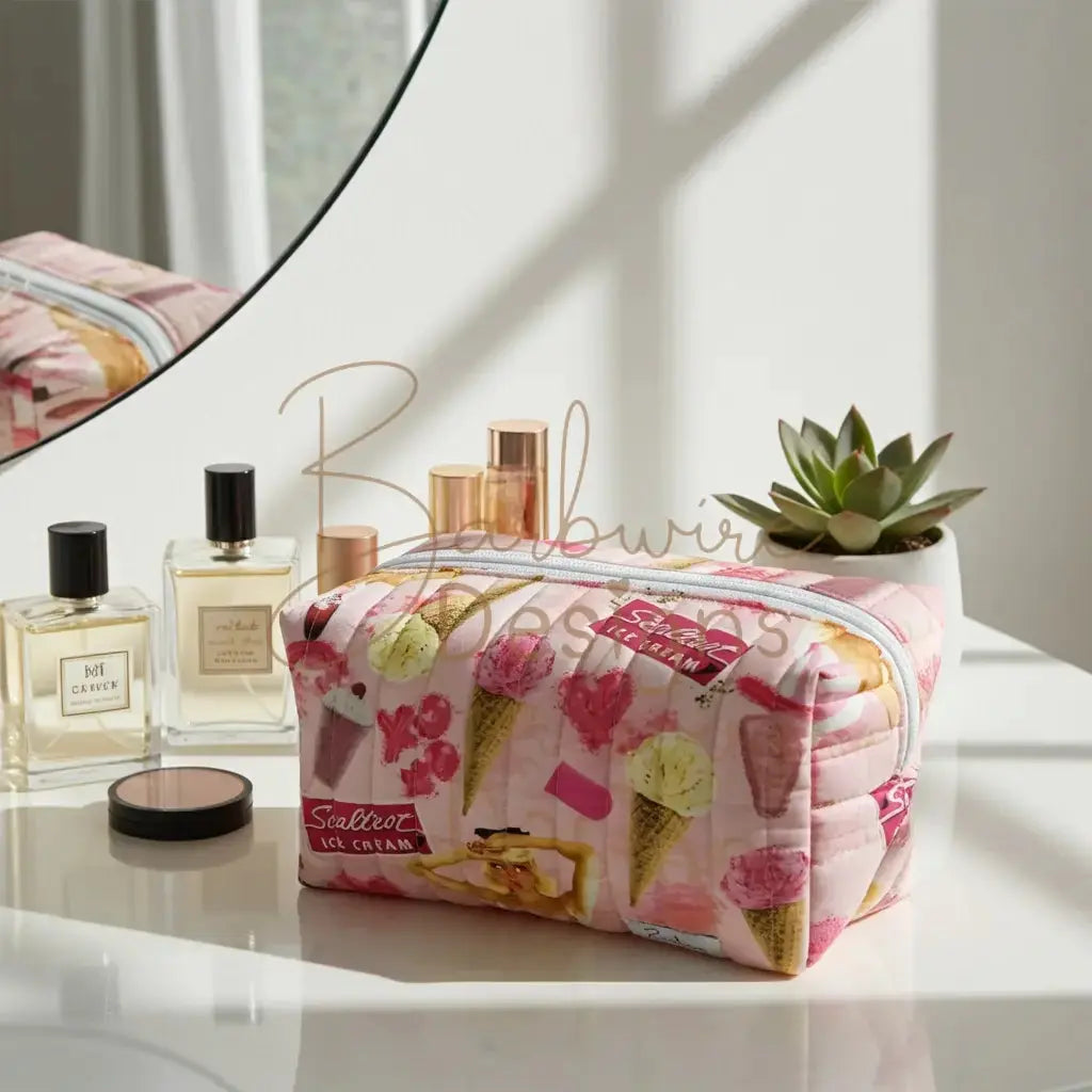 Ice Cream Quilted Makeup Bag Pouch Regular Barb Wire Designs