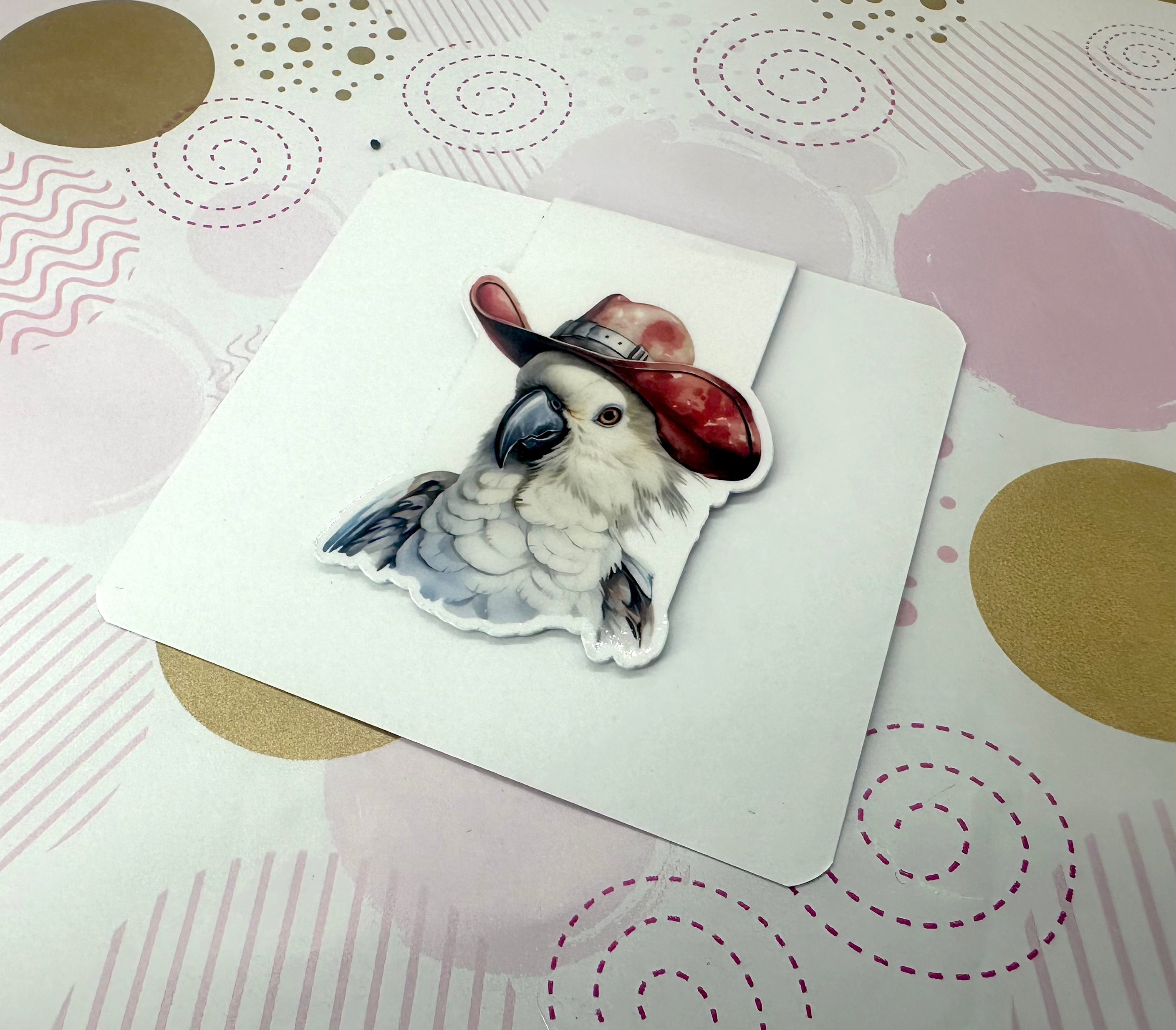 Cockatoo Wearing Cowboy Hat western hat Magnetic Bookmark - Barb Wire Designs
