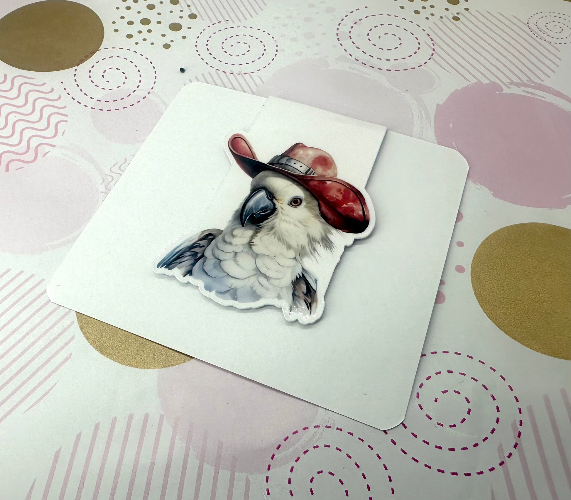 Cockatoo Wearing Cowboy Hat western hat Magnetic Bookmark - Barb Wire Designs