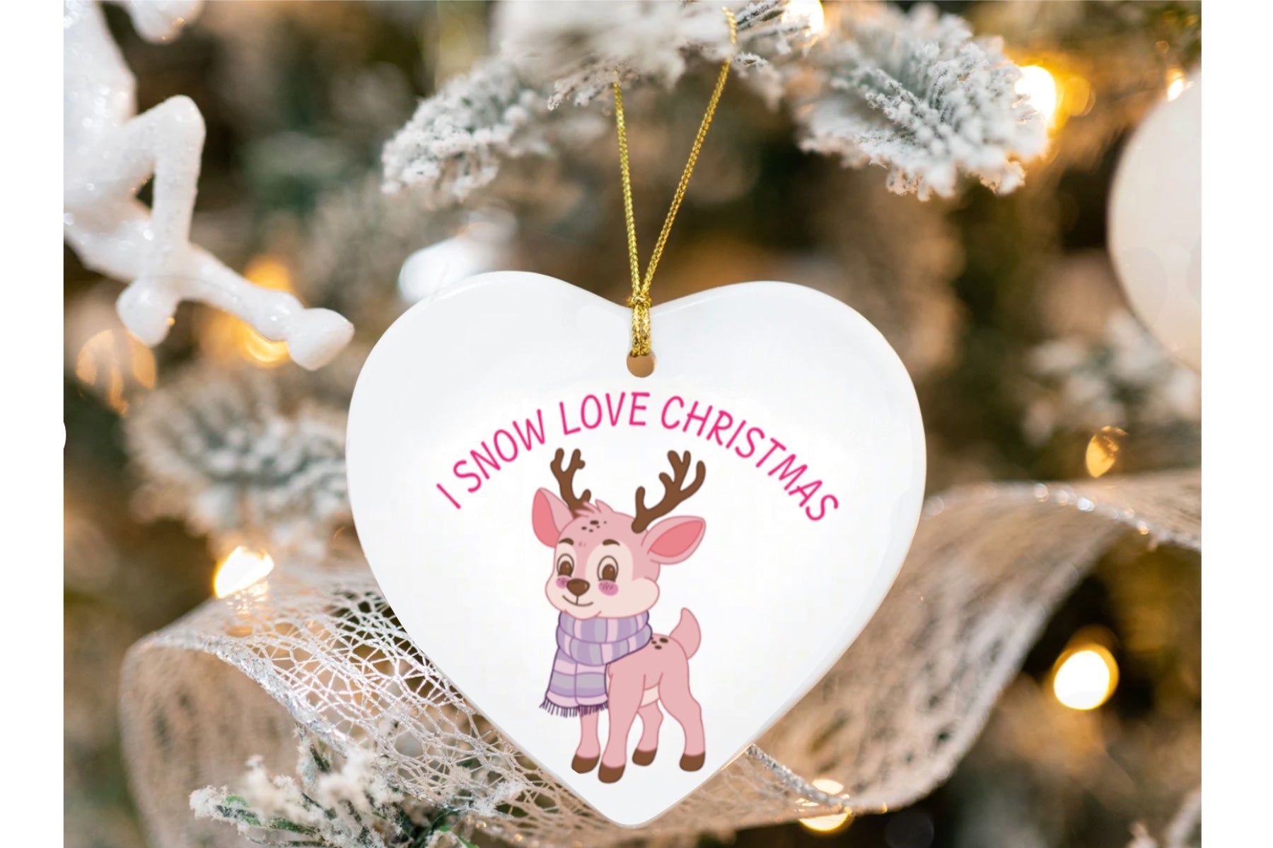 Nutmeg Reindeer Heart Cermaic Tree ornament for christmas in July Decorations Barb Wire Designs