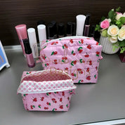 Pink Cherry Quilted Makeup Carryall Barb Wire Designs