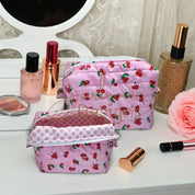 Pink Cherry Quilted Makeup Carryall Barb Wire Designs