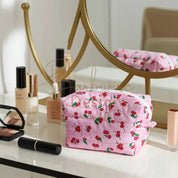 Pink Cherry Quilted Makeup Carryall Barb Wire Designs