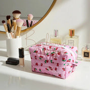 Pink Cherry Quilted Makeup Carryall Barb Wire Designs