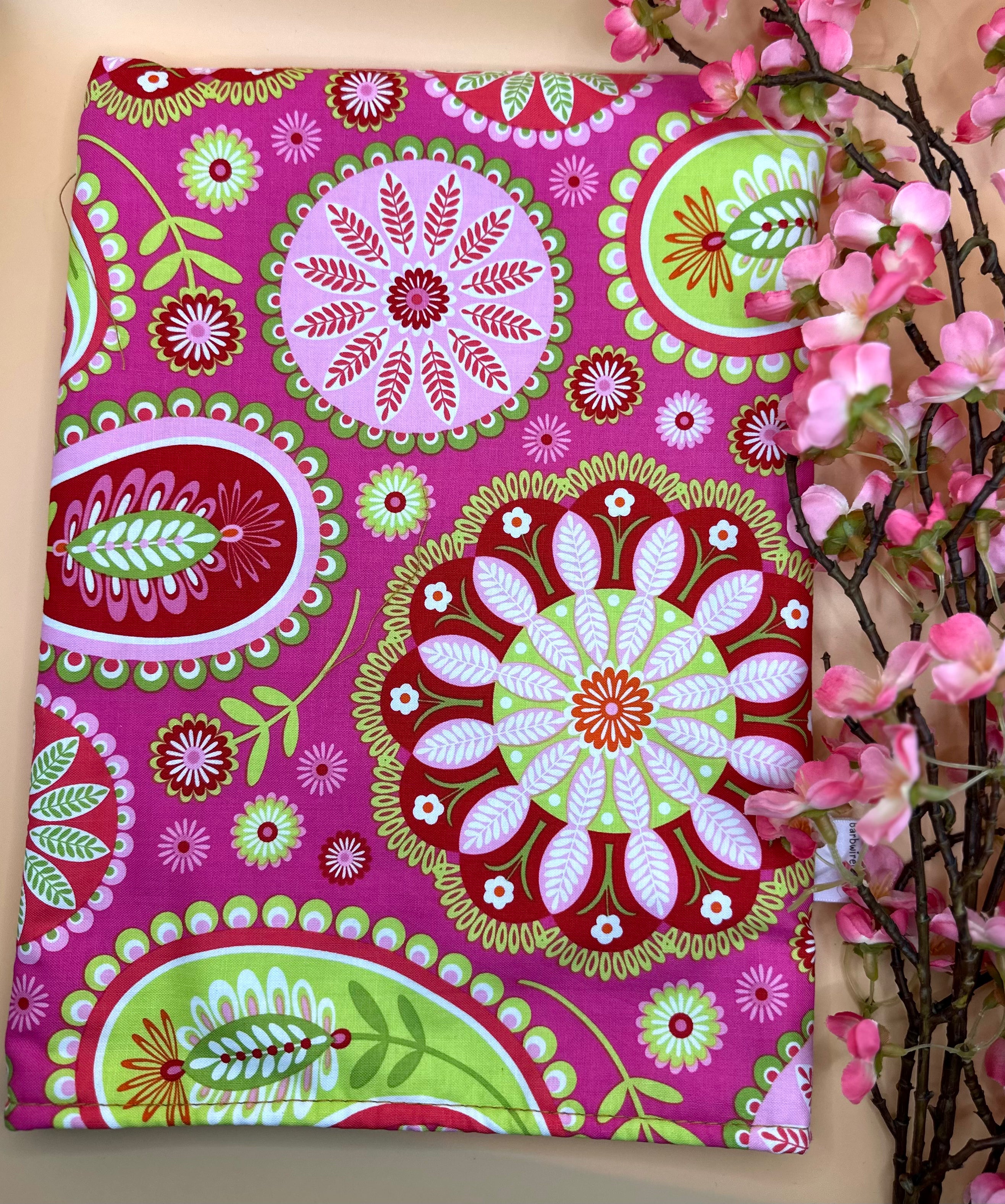 Handmade Small Sized Colourful Book Sleeve Kindle e-reader Cover - Barb Wire Designs Pink Mandala small