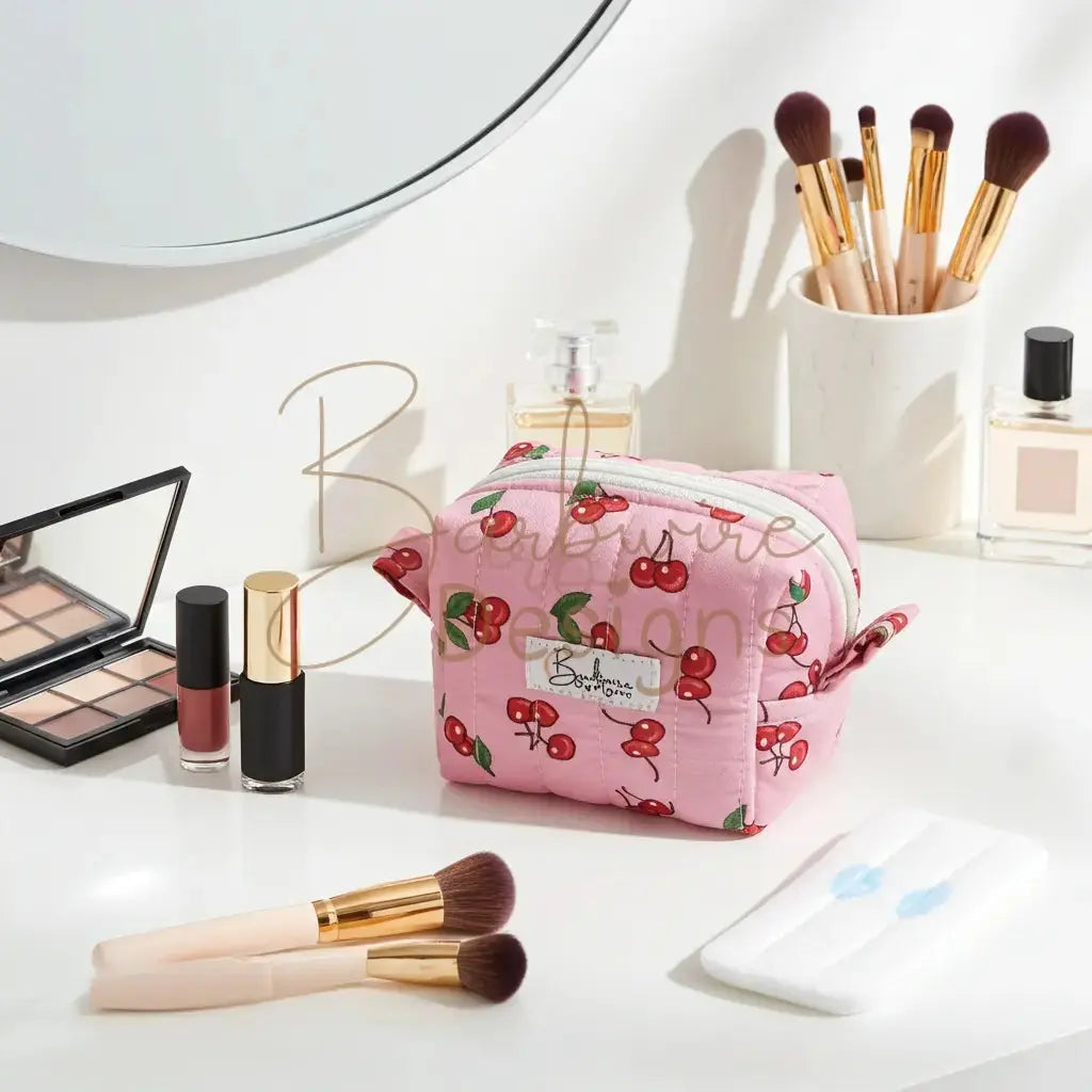 Pink Cherry Mini Toiletry Carryall Barb Wire Designs