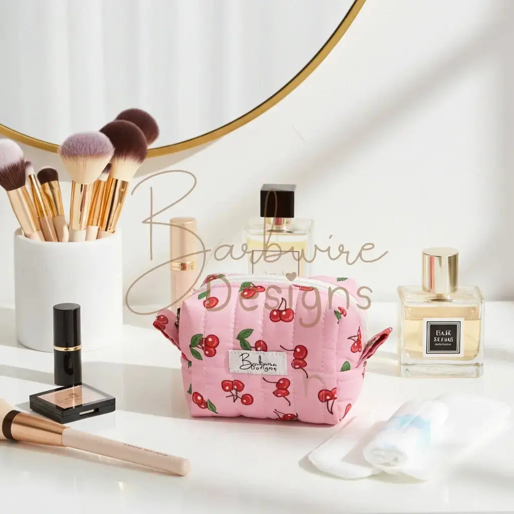 Pink Cherry Mini Toiletry Carryall Barb Wire Designs