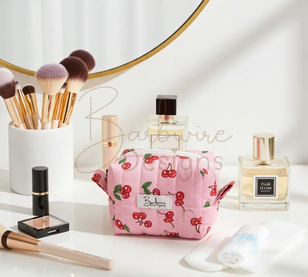 Pink Cherry Mini Toiletry Carryall Barb Wire Designs
